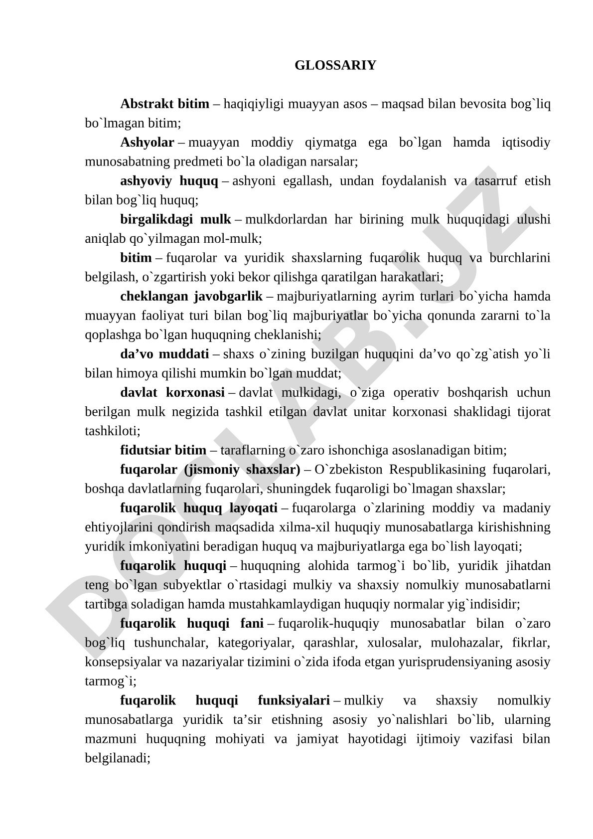 Fuqarolik huquqi glossariy