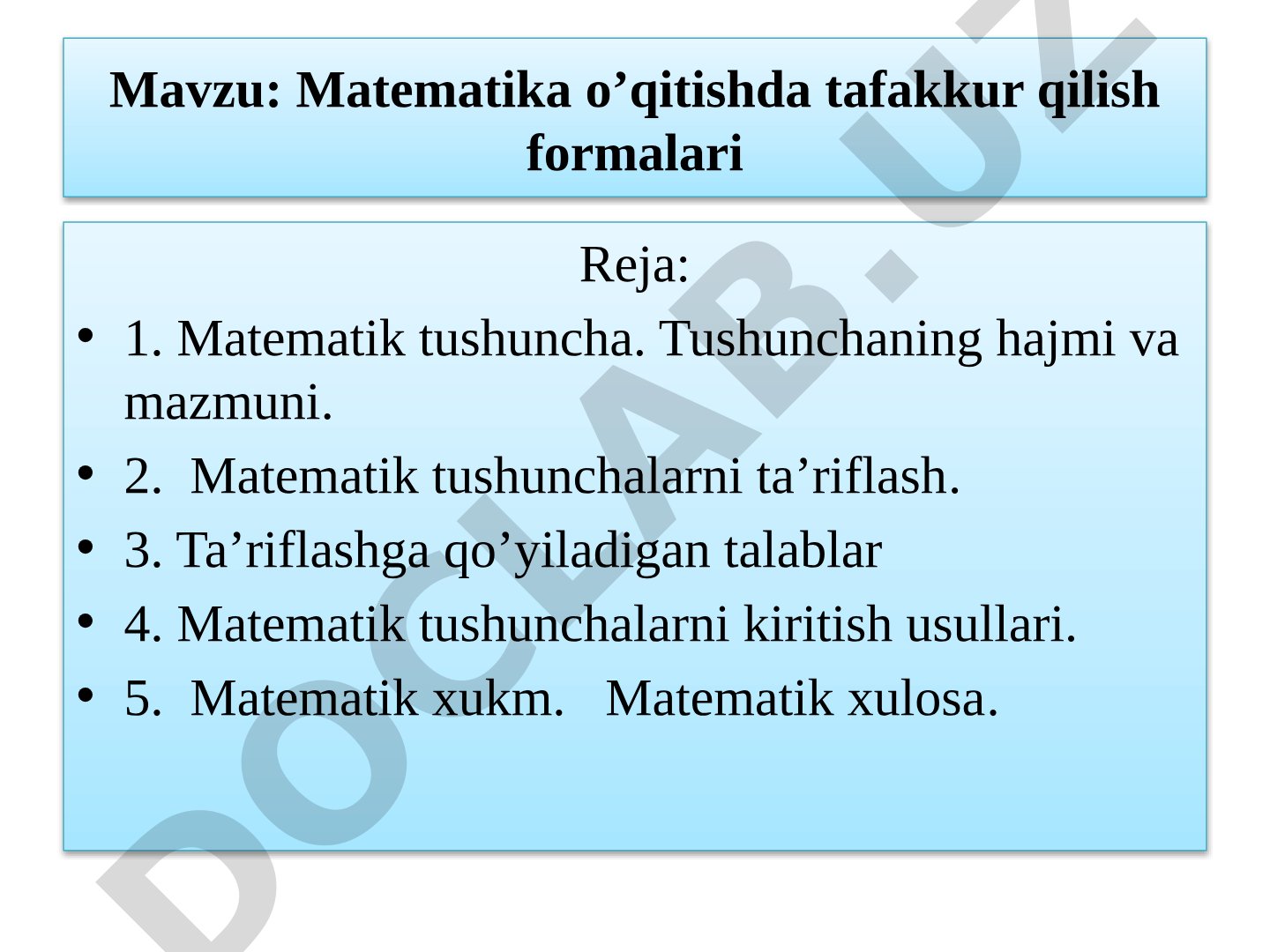 Matematika o’qitishda tafakkur qilish formalari