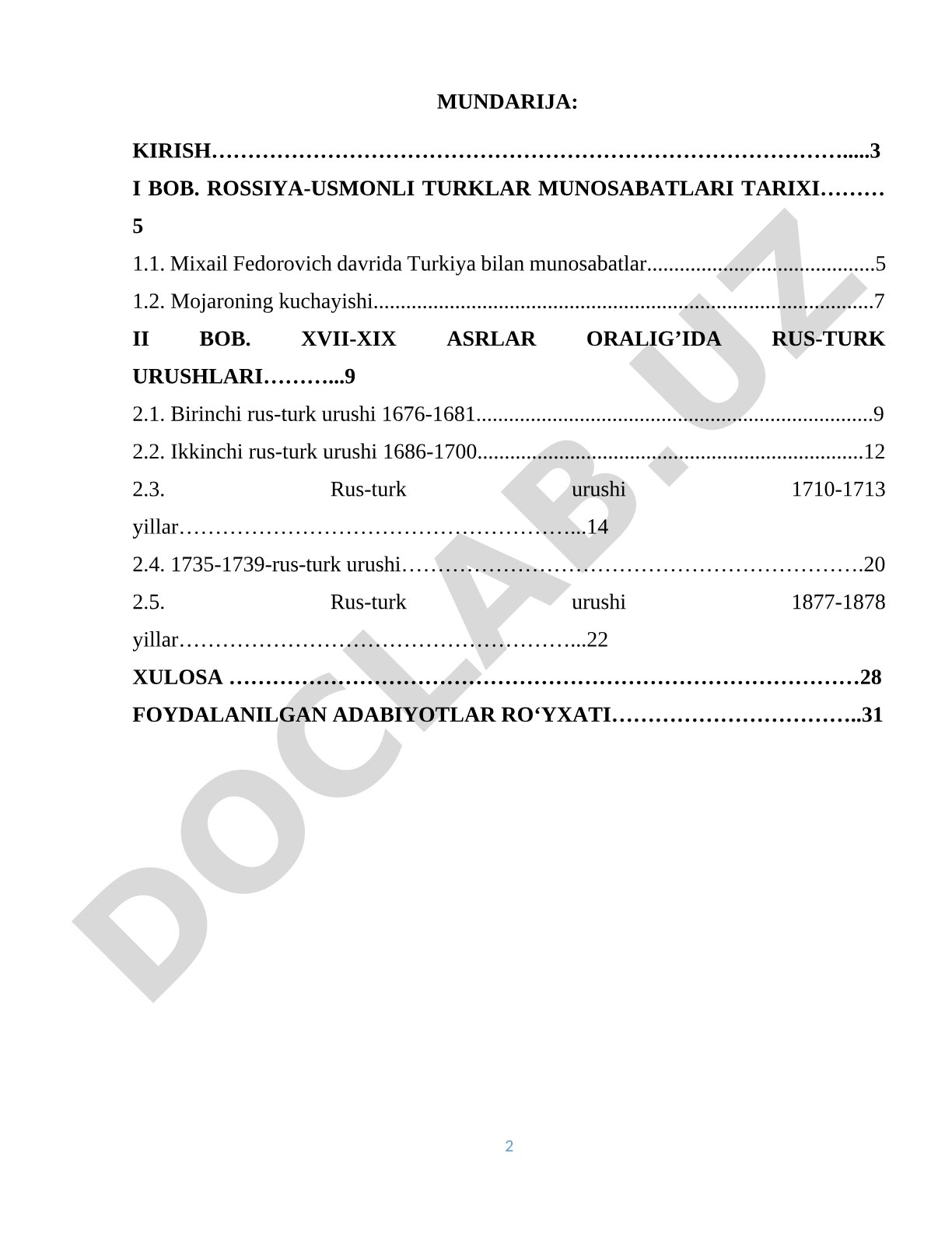 XVII-XIX asrlarda Rossiya-Turkiya munosabatlari