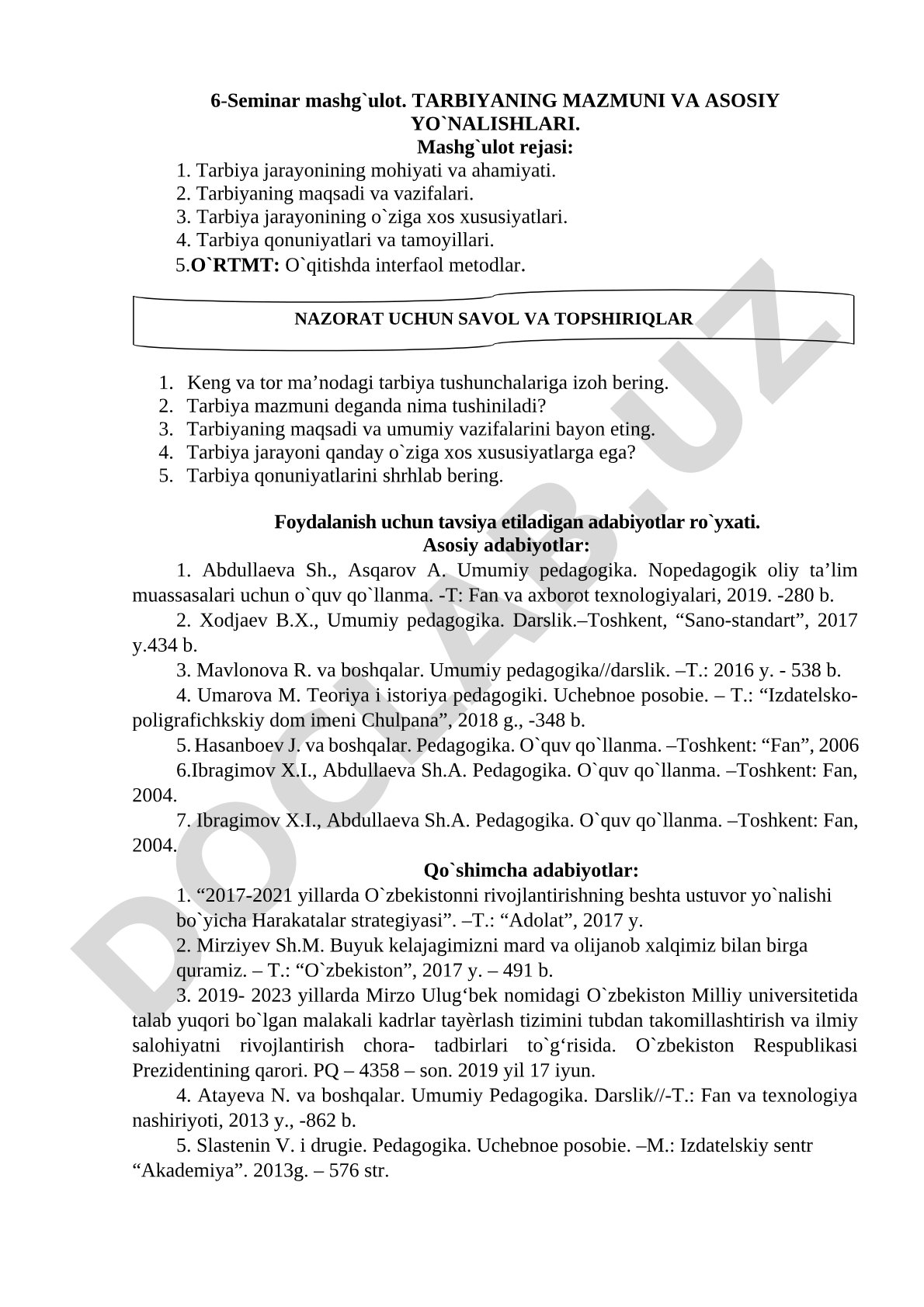 TARBIYANING MAZMUNI VA ASOSIY YO`NALISHLARI