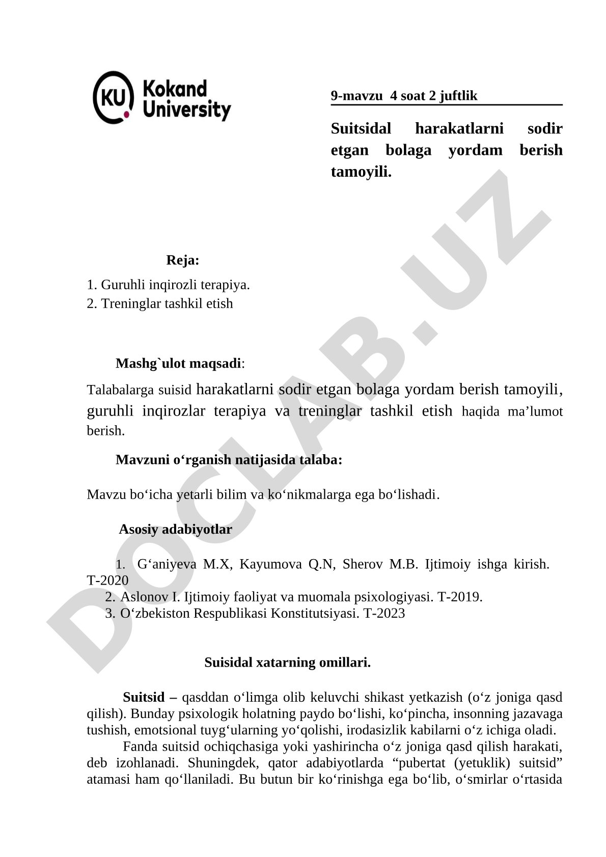 Suitsidal harakatlarni sodir etgan bolaga yordam berish tamoyili
