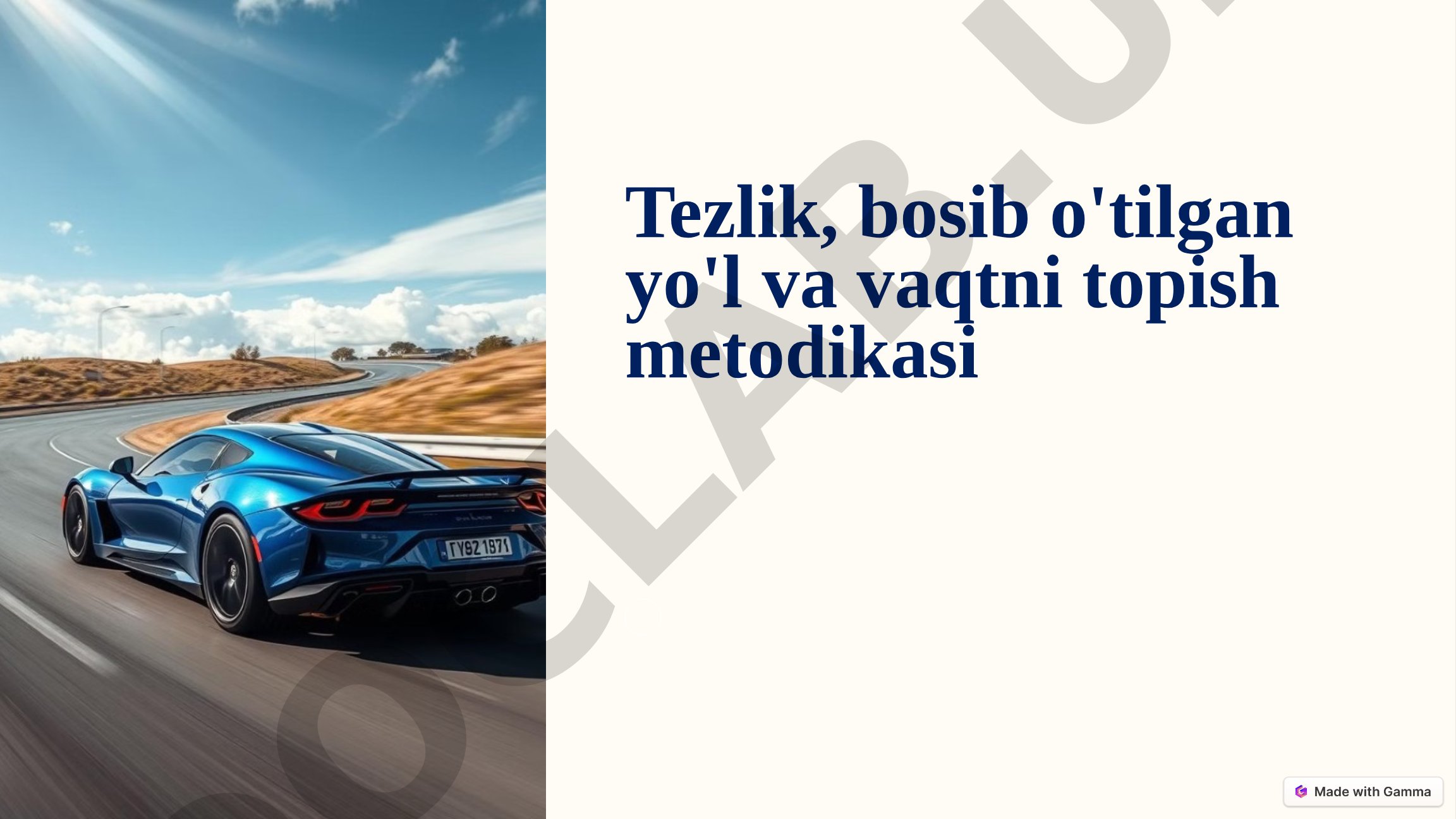 Tezlik, bosib o'tilgan yo'l va vaqtni topish metodikasi