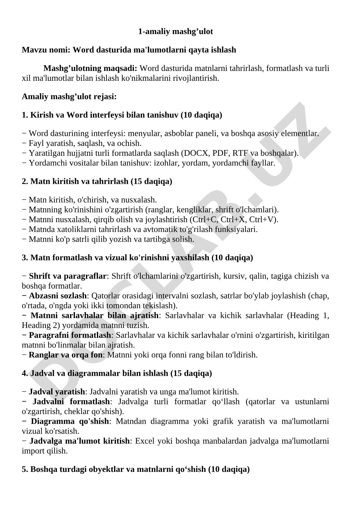 Word dasturida ma'lumotlarni qayta ishlash