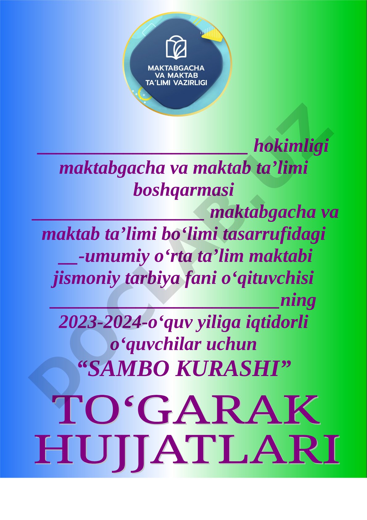 Iqtidorli o'quvchilar uchun sambo kurashi to'garagi ish rejasi