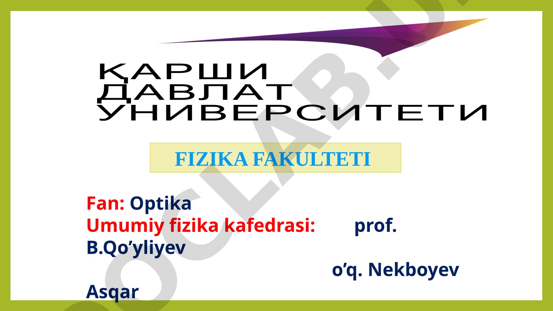 Optika fanidan ma'ruza materiallari