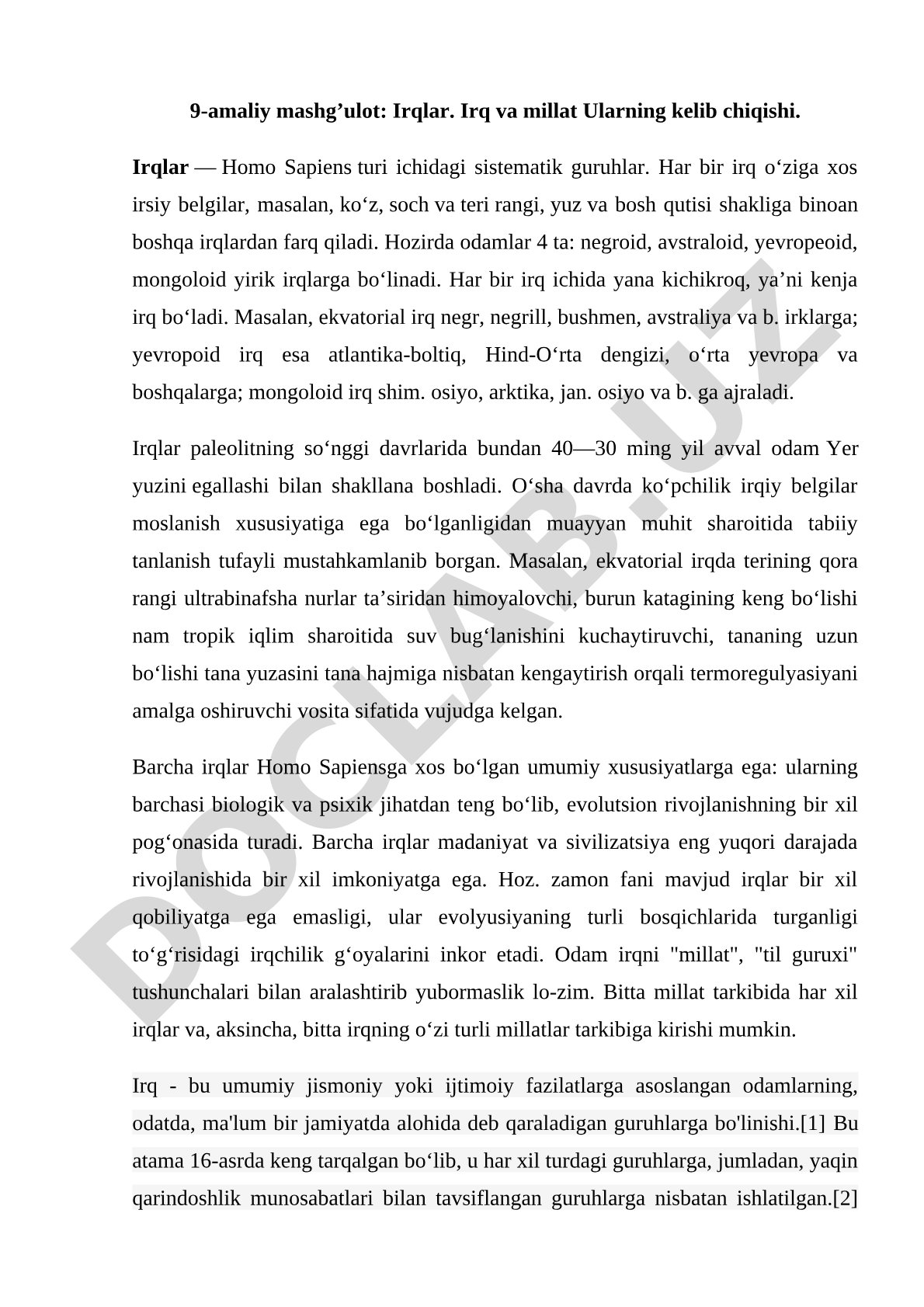 Irqlar va ularning kelib chiqishi