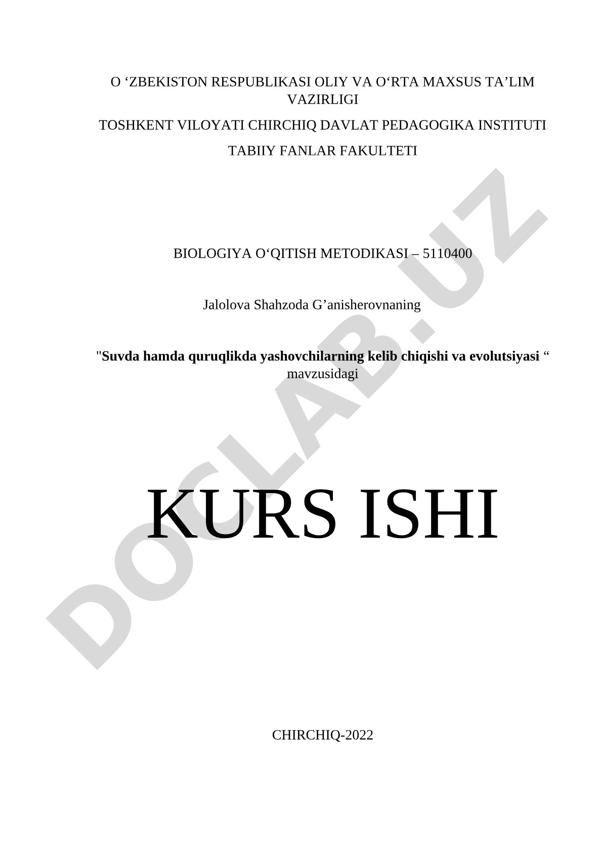 Suvda hamda quruqlikda yashovchilarning kelib chiqishi va evolutsiyasi