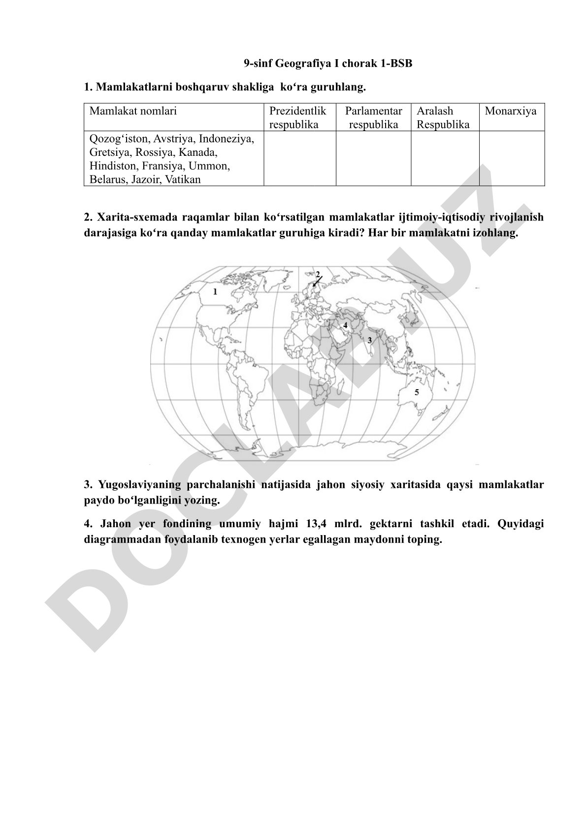 9-sinf Geografiya I chorak 1-BSB
