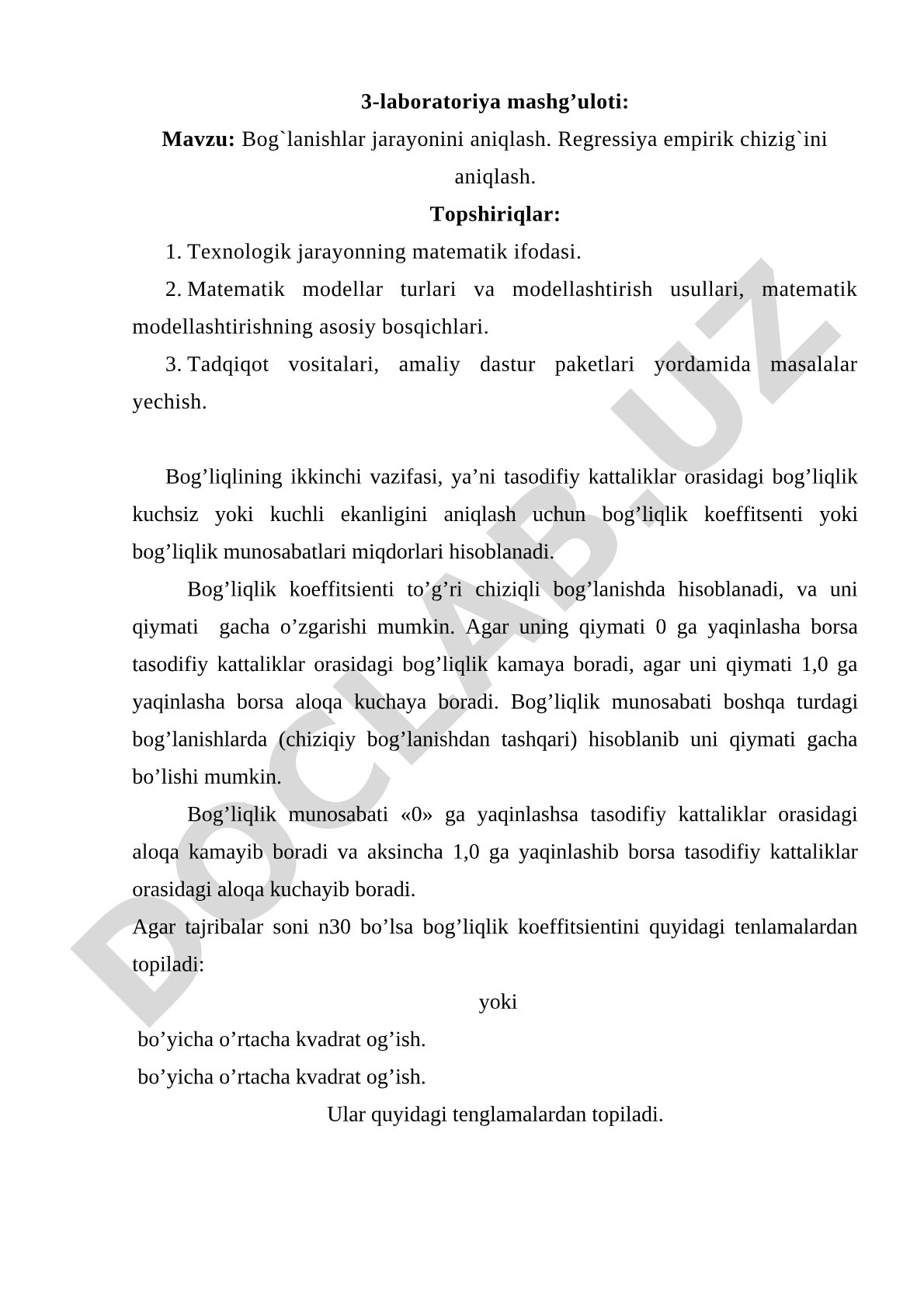 Bog'lanishlar jarayonini aniqlash. Regressiya empirik chizig'ini aniqlash