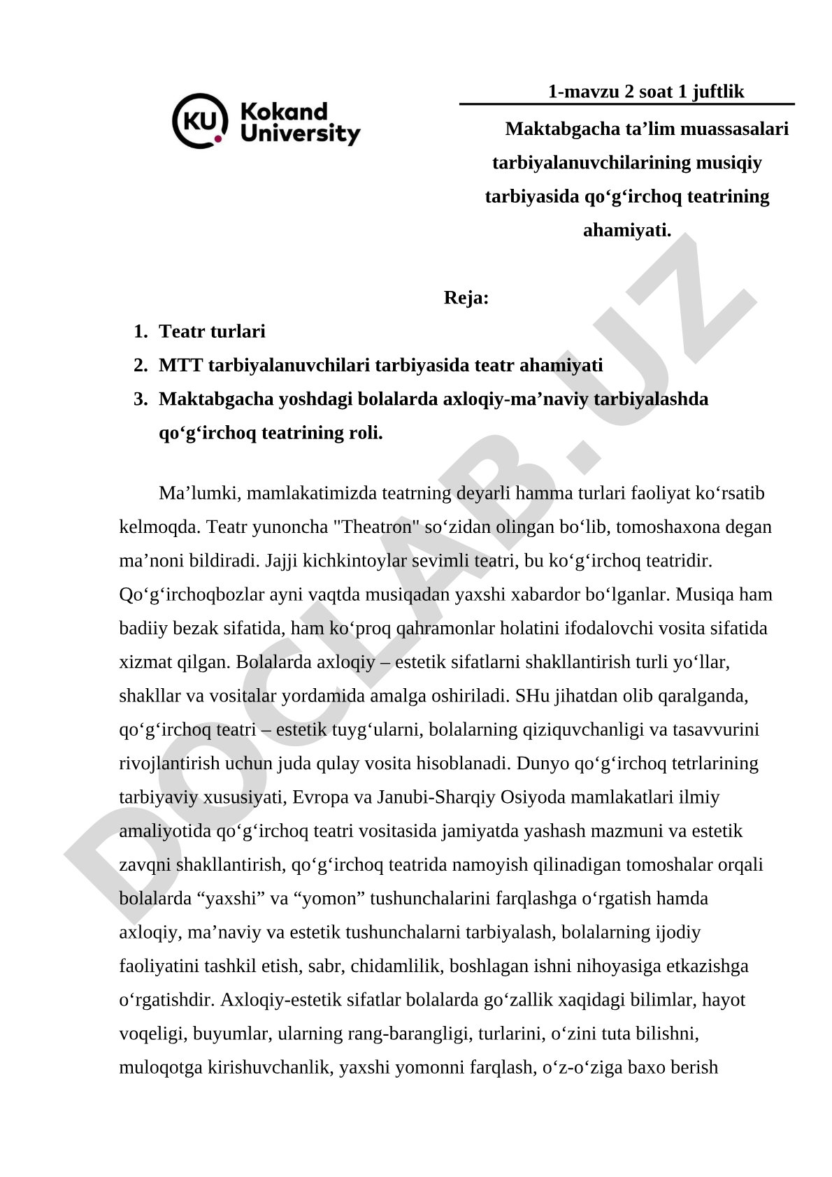 Maktabgacha ta’lim muassasalari tarbiyalanuvchilarining musiqiy tarbiyasida qo‘g‘irchoq teatrining ahamiyati