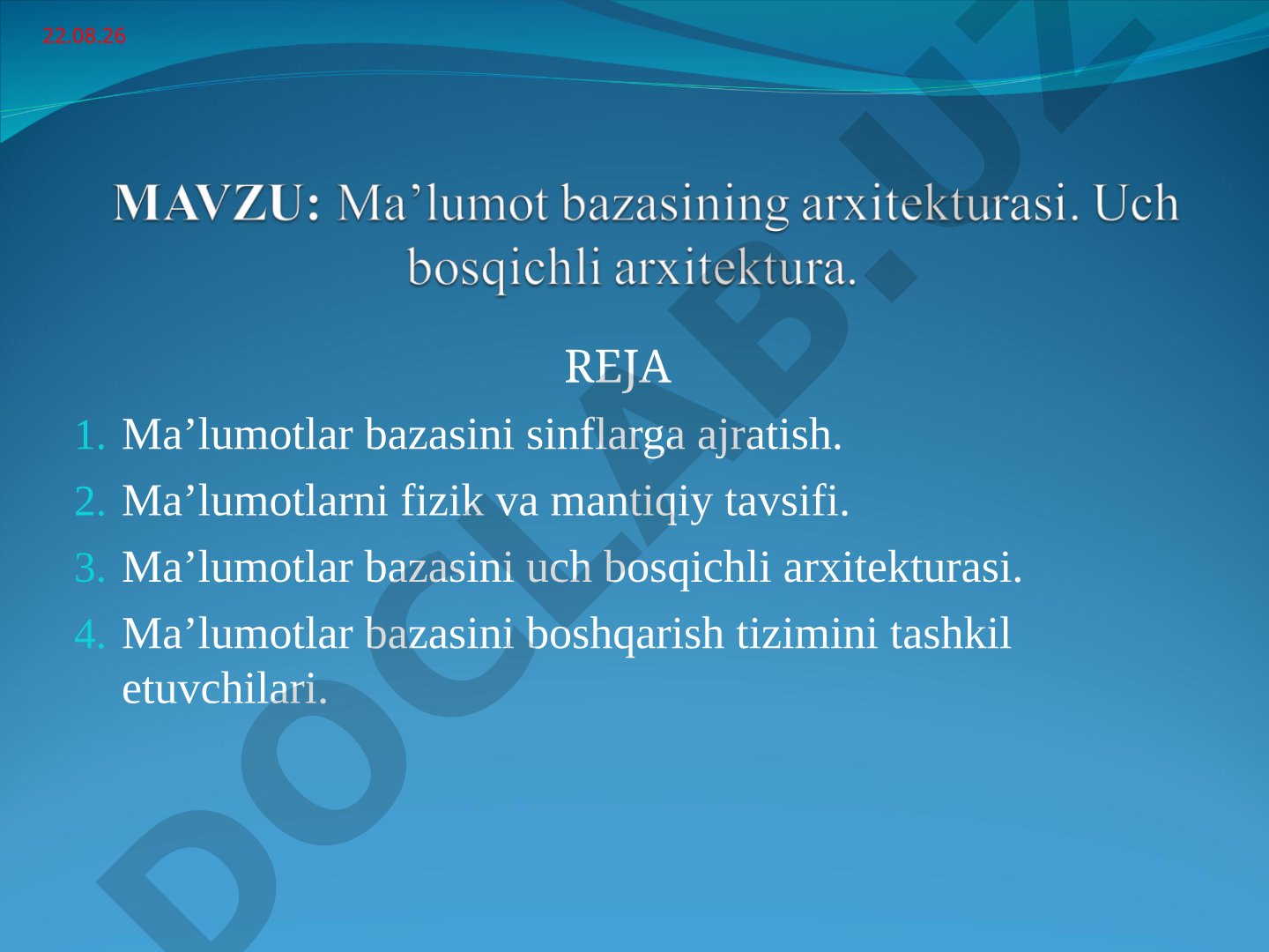 Ma’lumotlar bazasini sinflarga ajratish