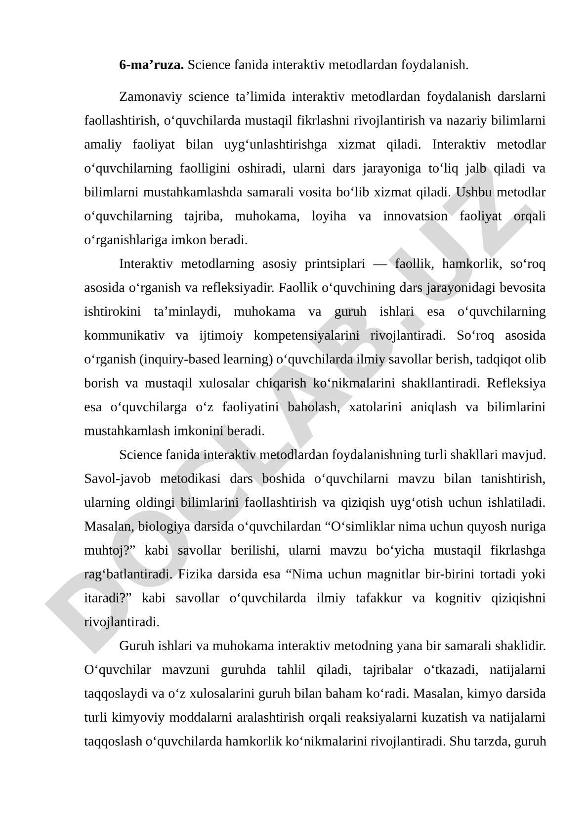 Science fanida interaktiv metodlardan foydalanish