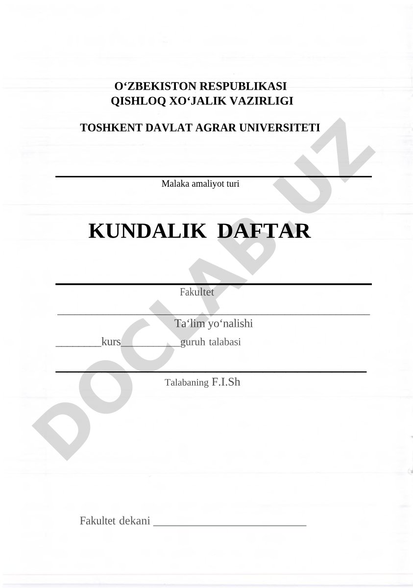 Qishloq xo'jaligi malaka amaliyoti kundalik daftari