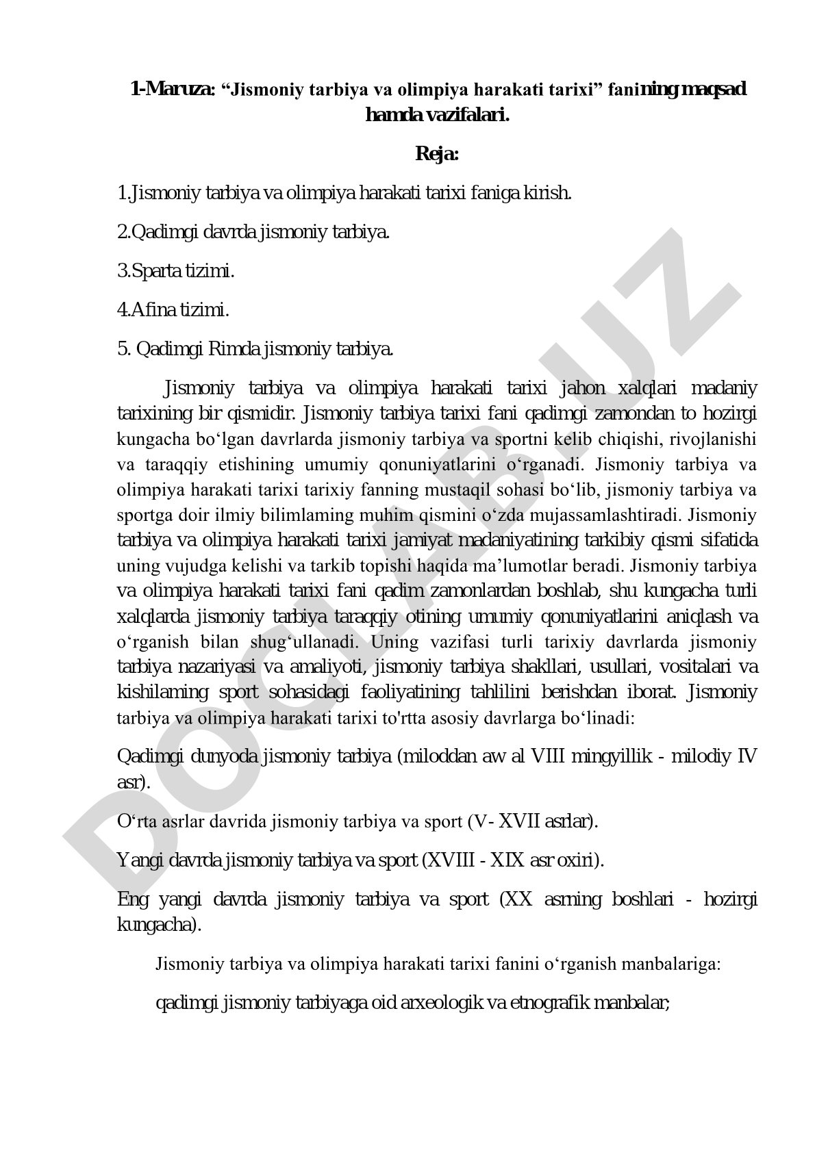 Jismoniy tarbiya va olimpiya harakati tarixi fanining maqsad hamda vazifalari