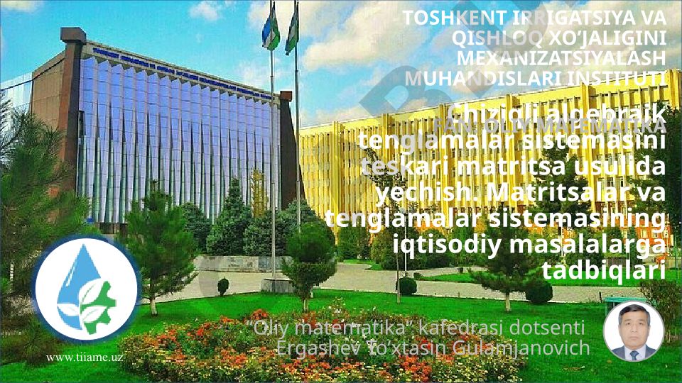 Chiziqli algebraik tenglamalar sistemasini teskari matritsa usulida yechish va iqtisodiy masalalarga tadbiqlari