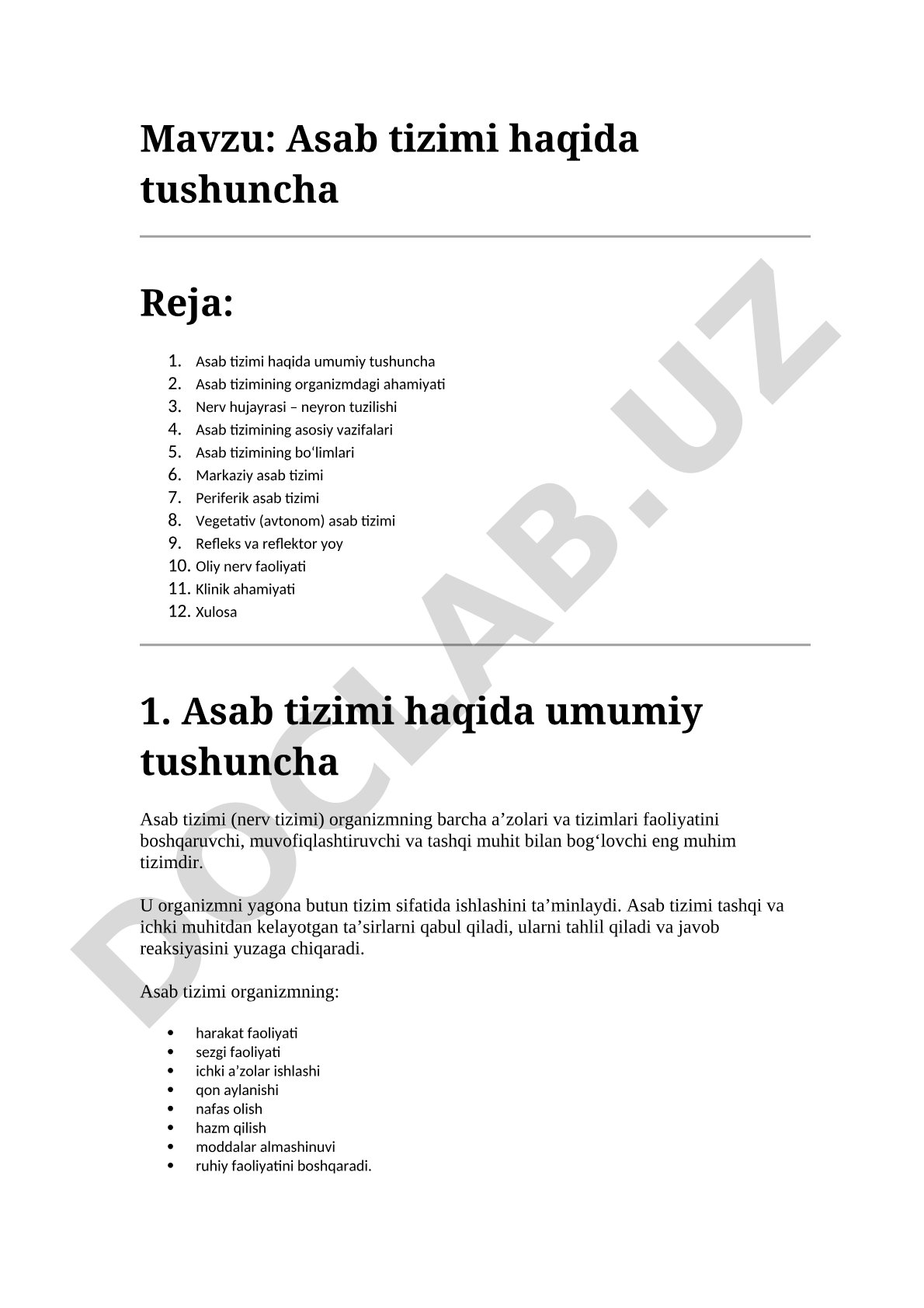 Asab tizimi haqida tushuncha
