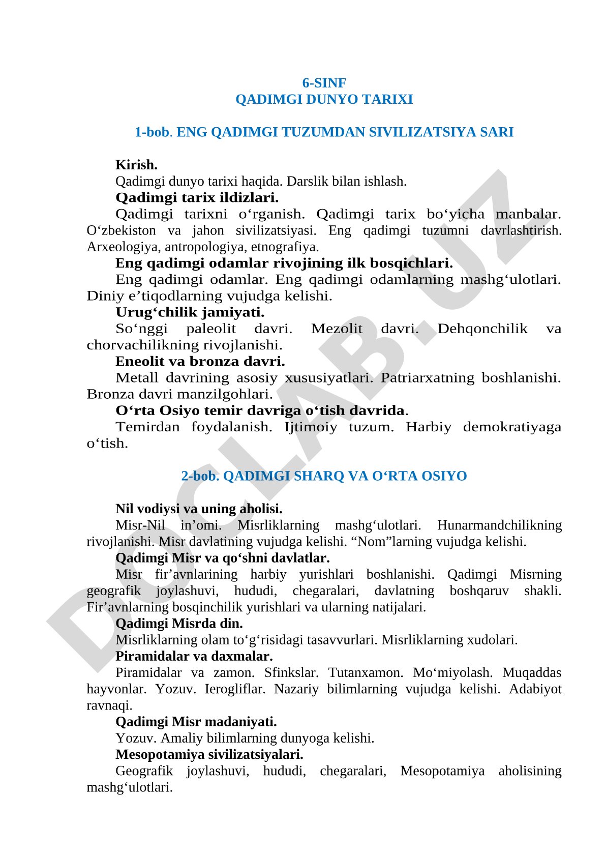 Qadimgi dunyo tarixi: eng qadimgi tuzumdan sivilizatsiya sari