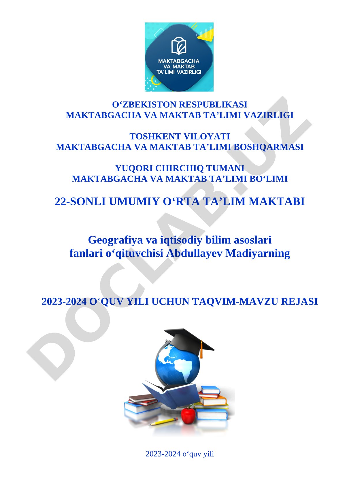 2023-2024 o'quv yili geografiya fani 5-sinf taqvim-mavzu rejasi