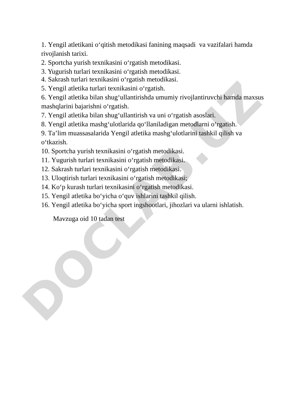 Yengil atletikani o‘qitish metodikasi fanining maqsadi va vazifalari hamda rivojlanish tarixi