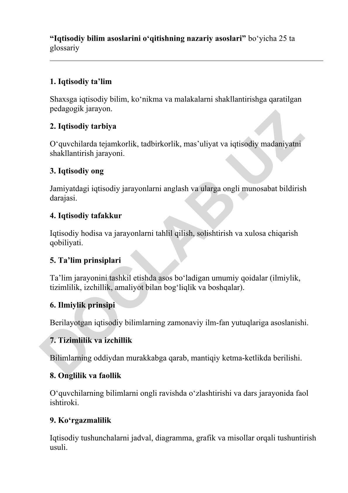 Iqtisodiy bilim asoslarini o‘qitishning nazariy asoslari
