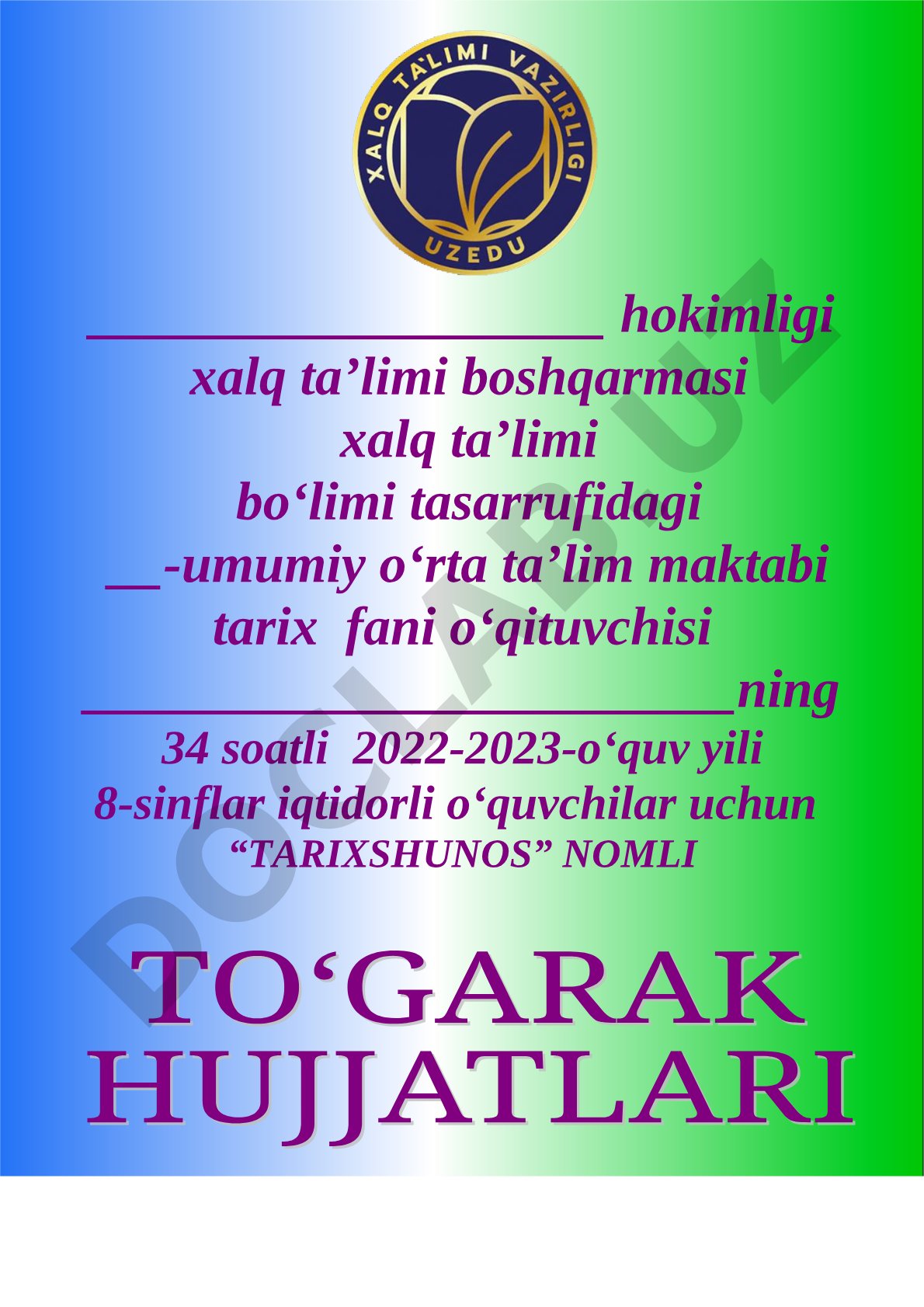 Tarixshunos to‘garagining 2022-2023 o‘quv yili ish rejasi