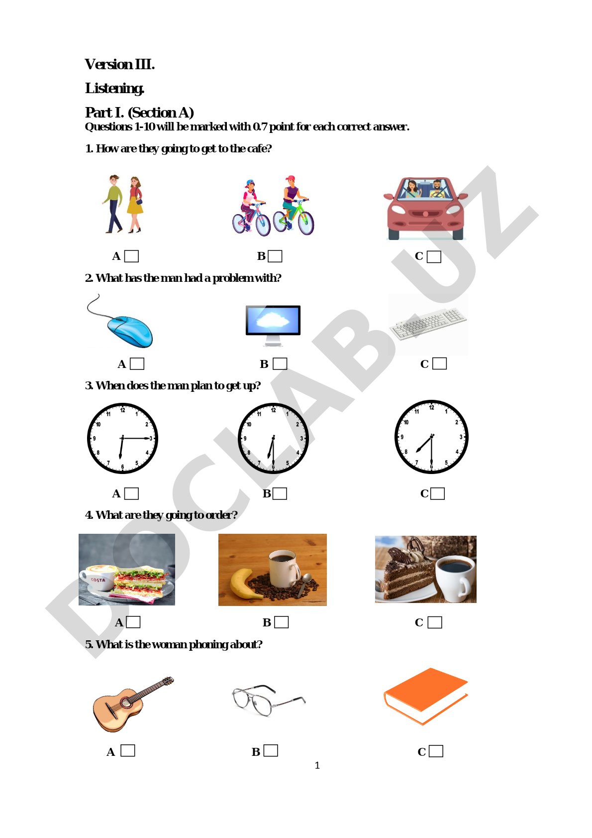 English Listening Test Version III Part I