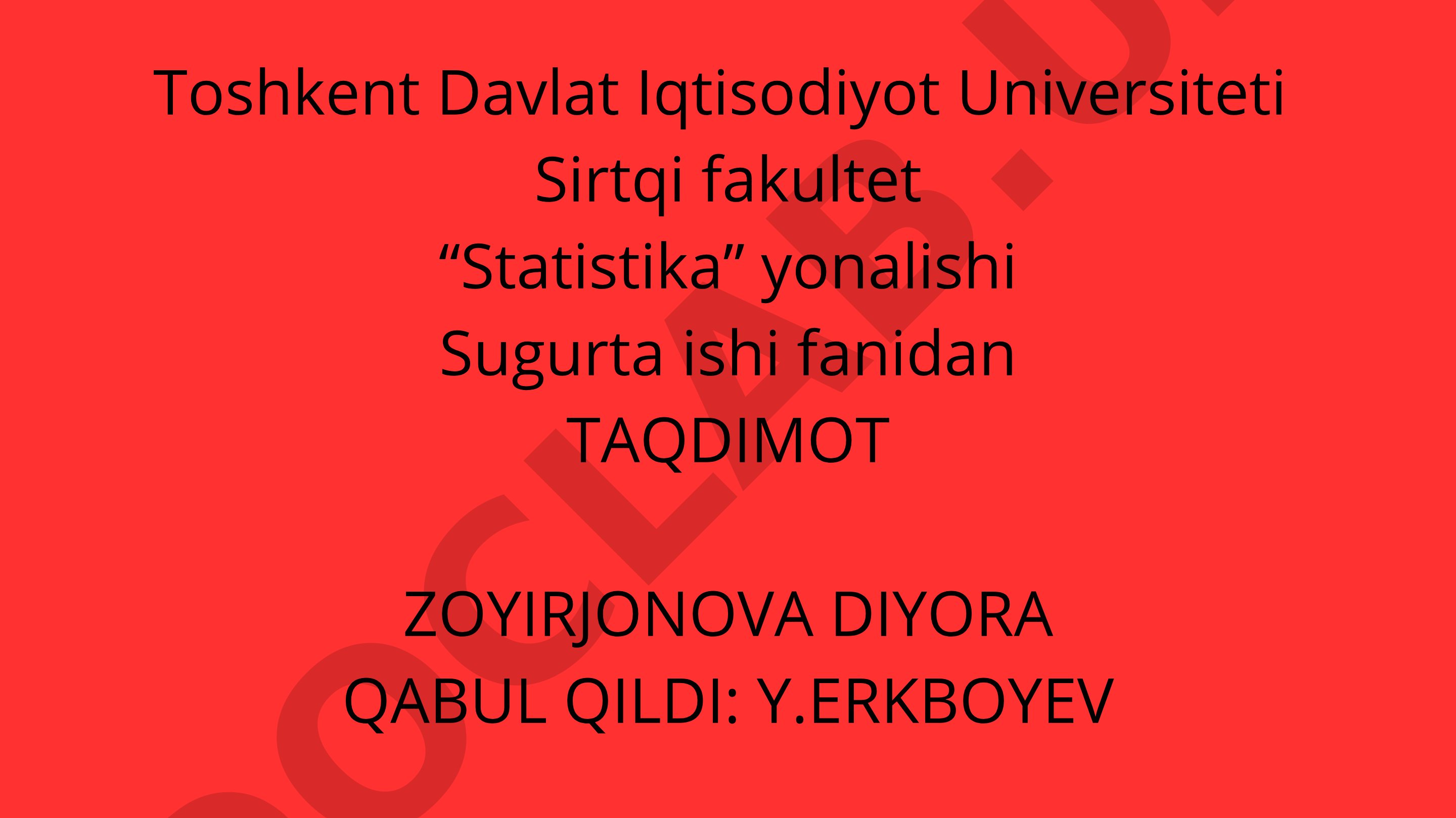 Sug'urta ishi fanidan taqdimot