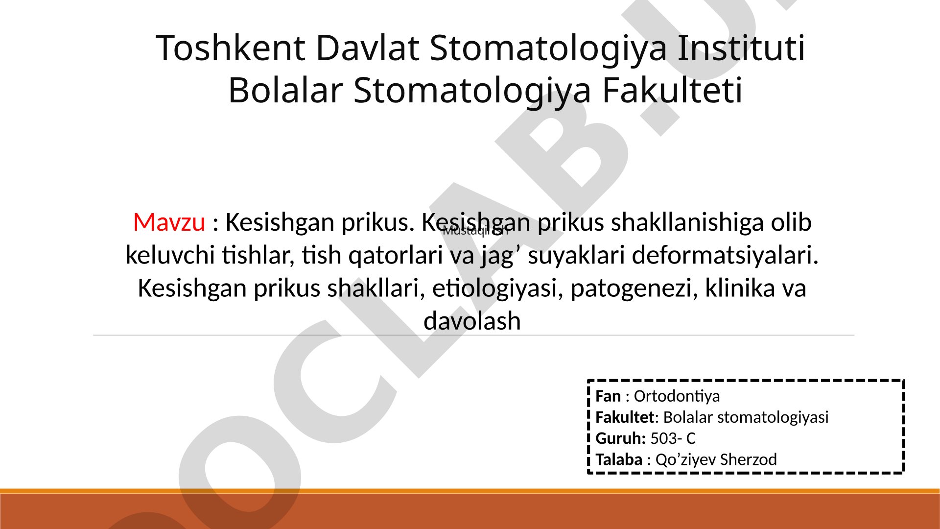 Kesishgan prikus. Kesishgan prikus shakllanishiga olib keluvchi tishlar, tish qatorlari va jag' suyaklari deformatsiyalari. Kesishgan prikus shakllari, etiologiyasi, patogenezi, klinika va davolash