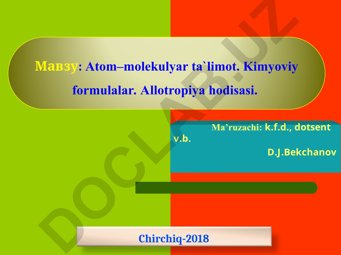 Atom-molekulyar ta'limot va kimyoviy formulalar