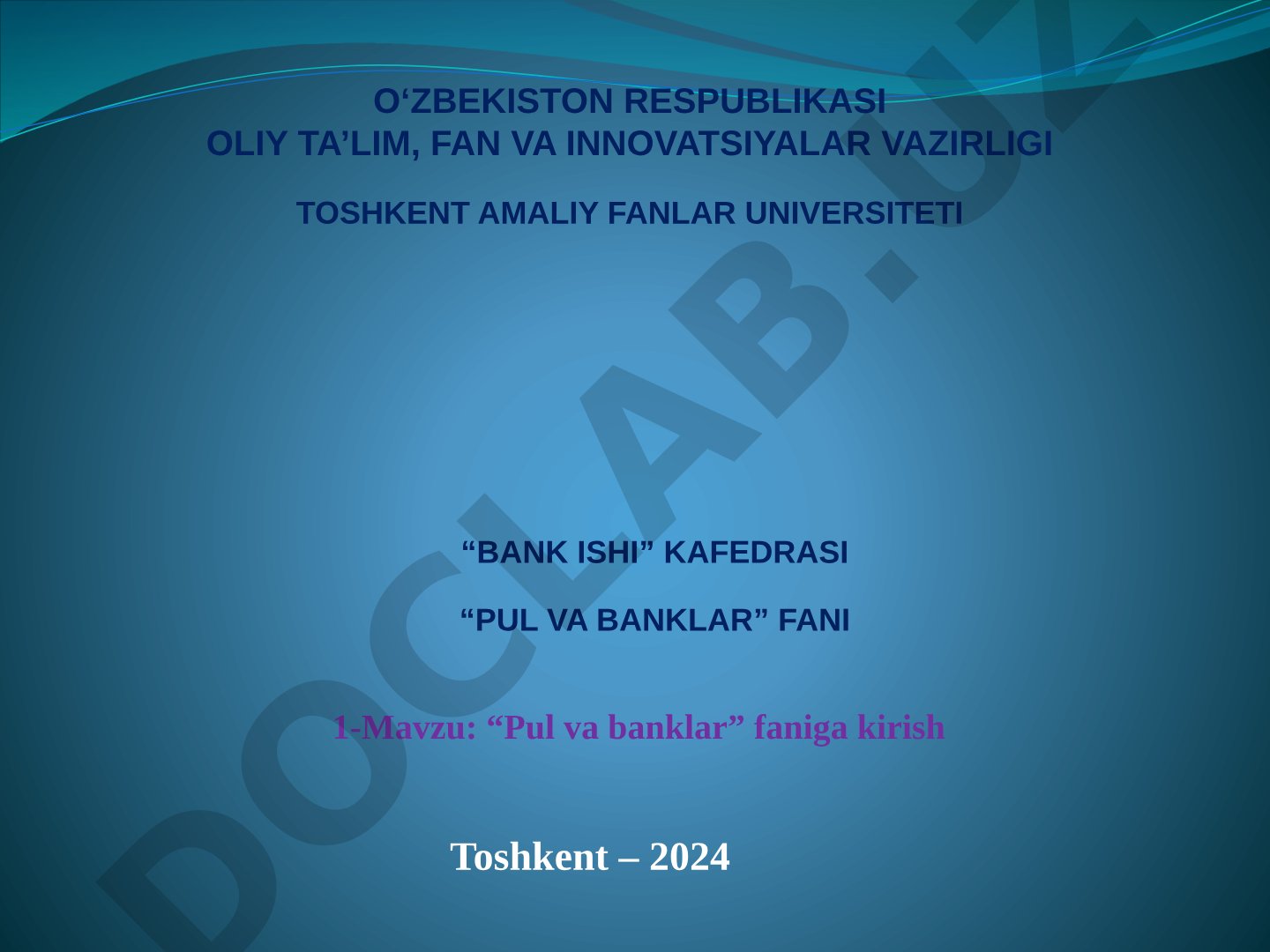 Pul va banklar faniga kirish