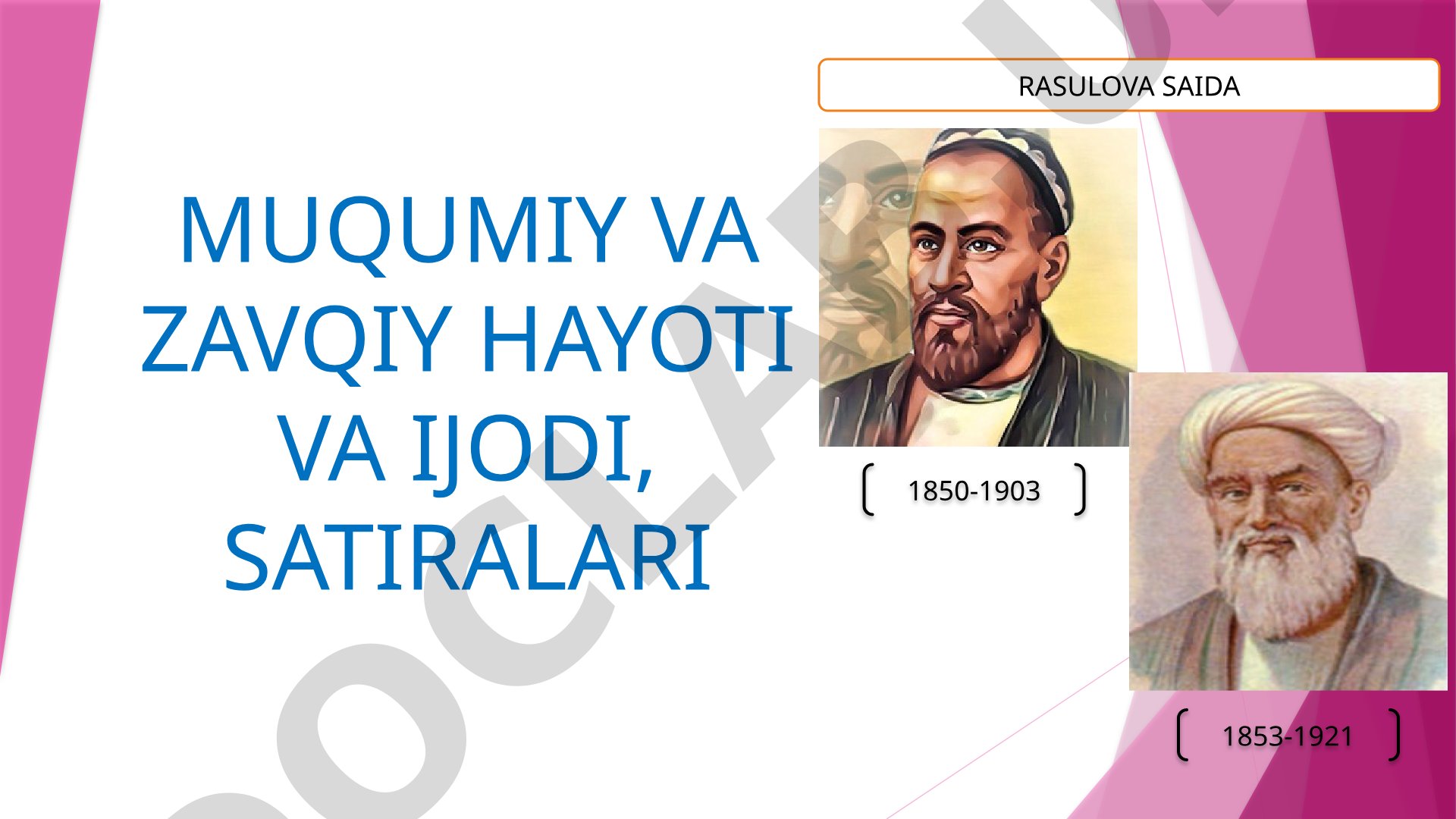 Muqumiy va Zavqiy hayoti va ijodi, satiralari