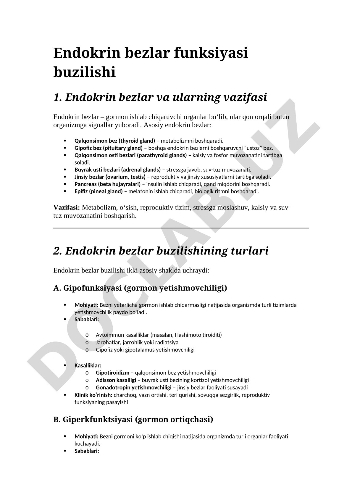 Endokrin bezlar funksiyasi buzilishi