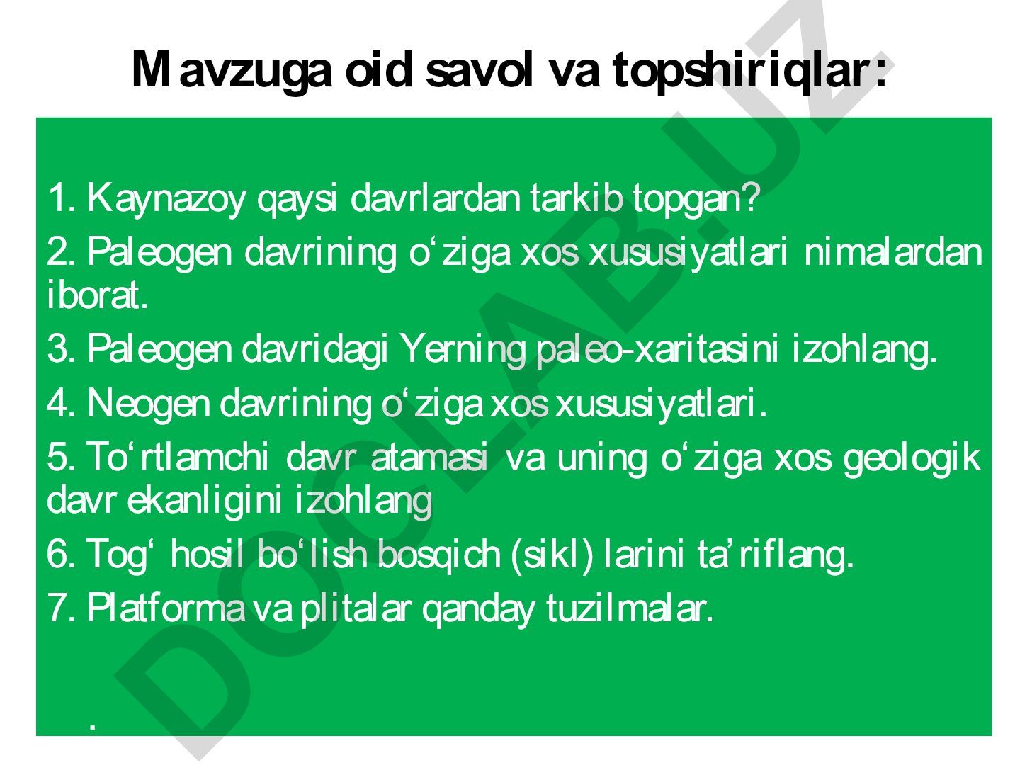 Kaynazoy erasi. Paleogen, neogen, to‘rtlamchi davrlar
