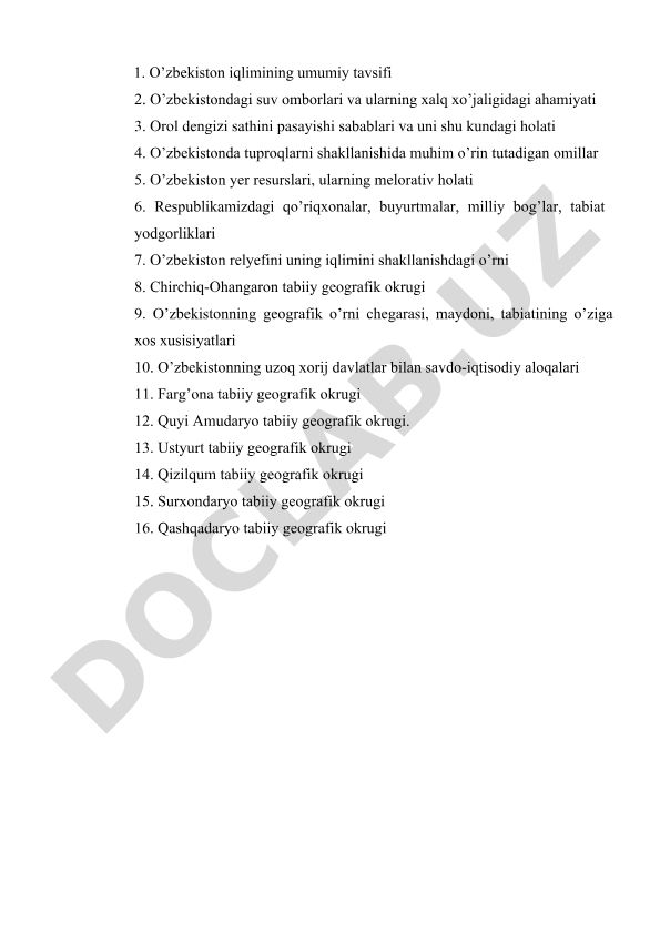 O'zbekiston tabiiy geografik okruglari va iqlimi