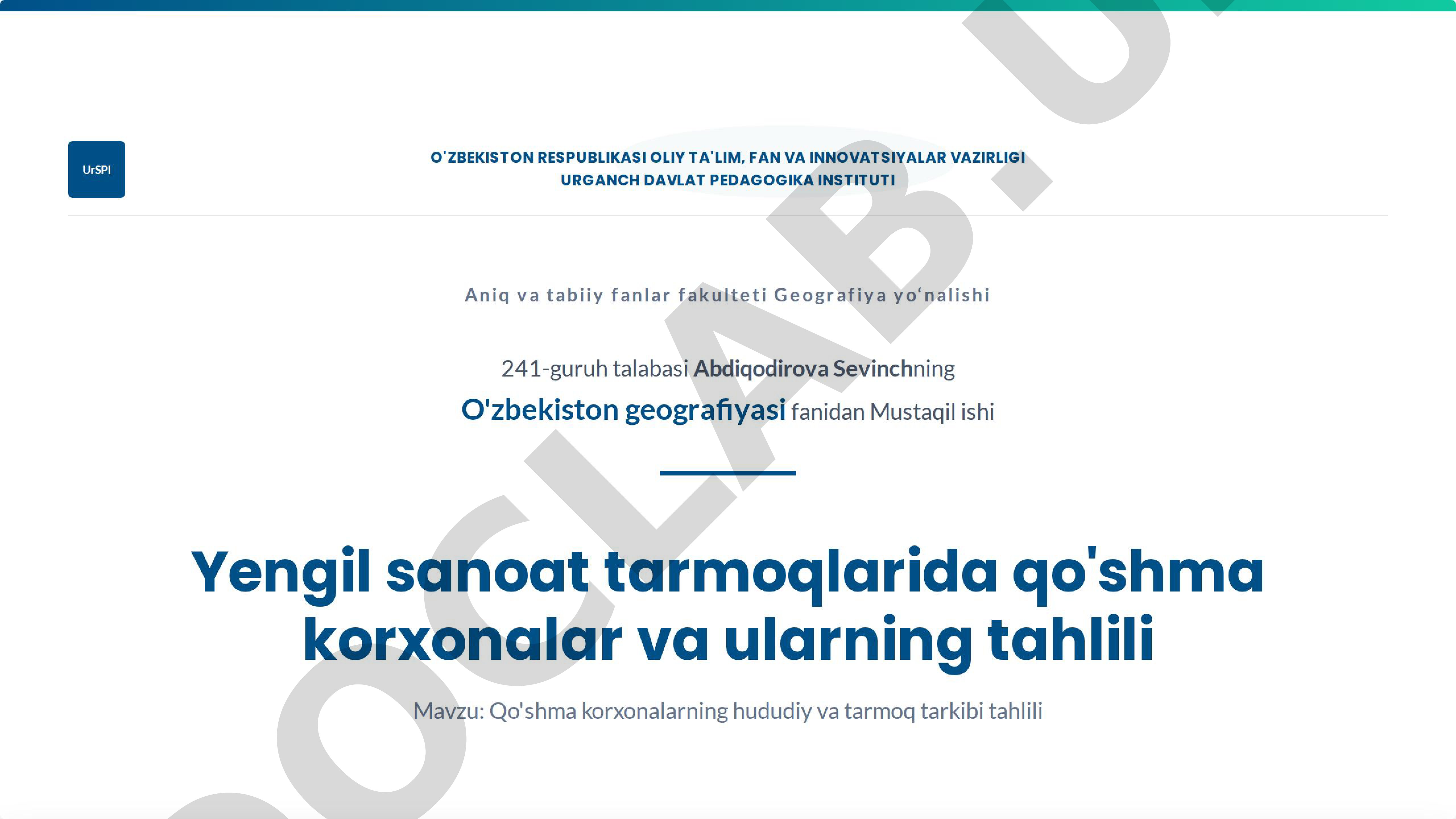Qo'shma korxonalarning hududiy va tarmoq tarkibi tahlili