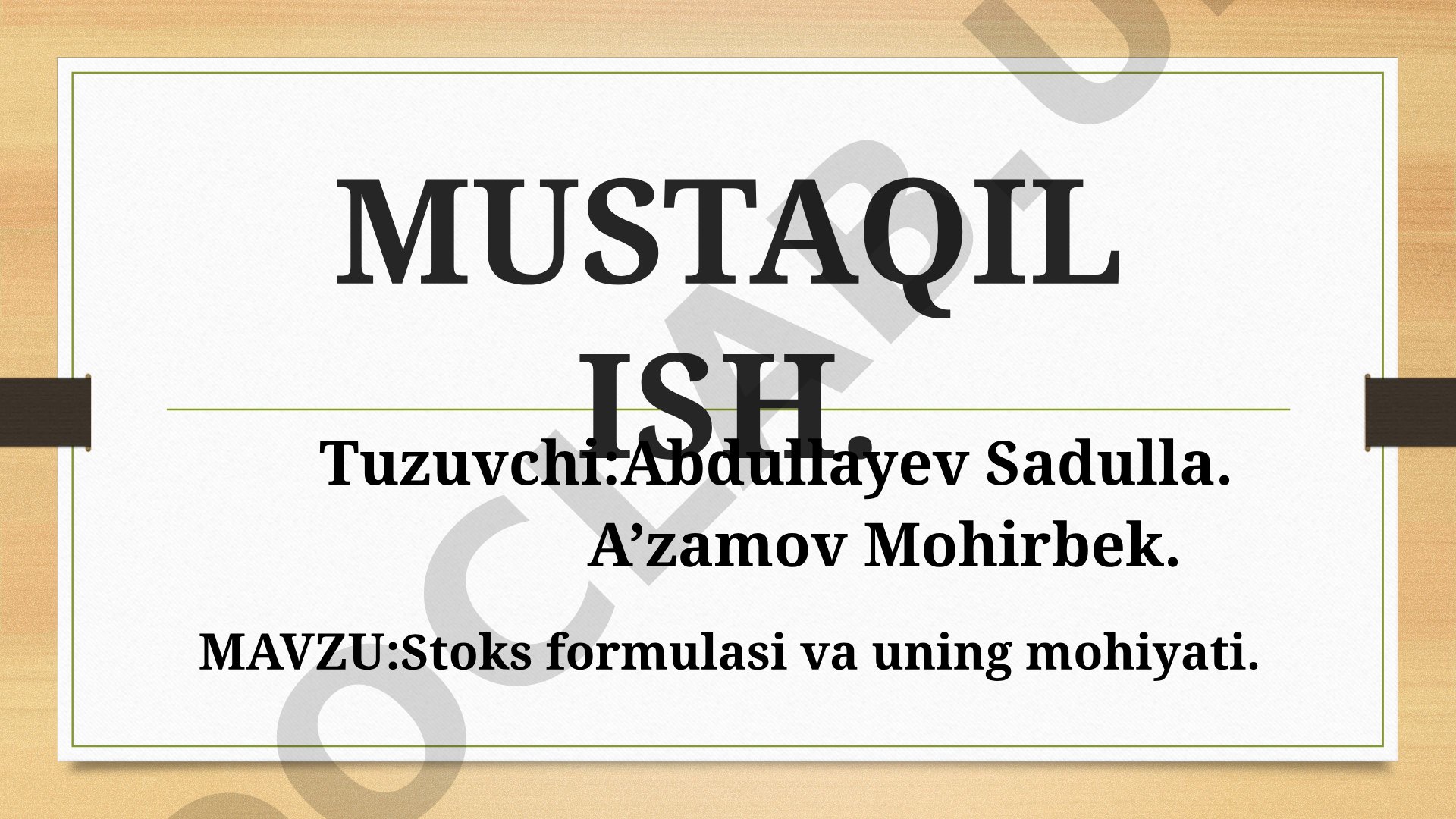 Stoks formulasi va uning mohiyati