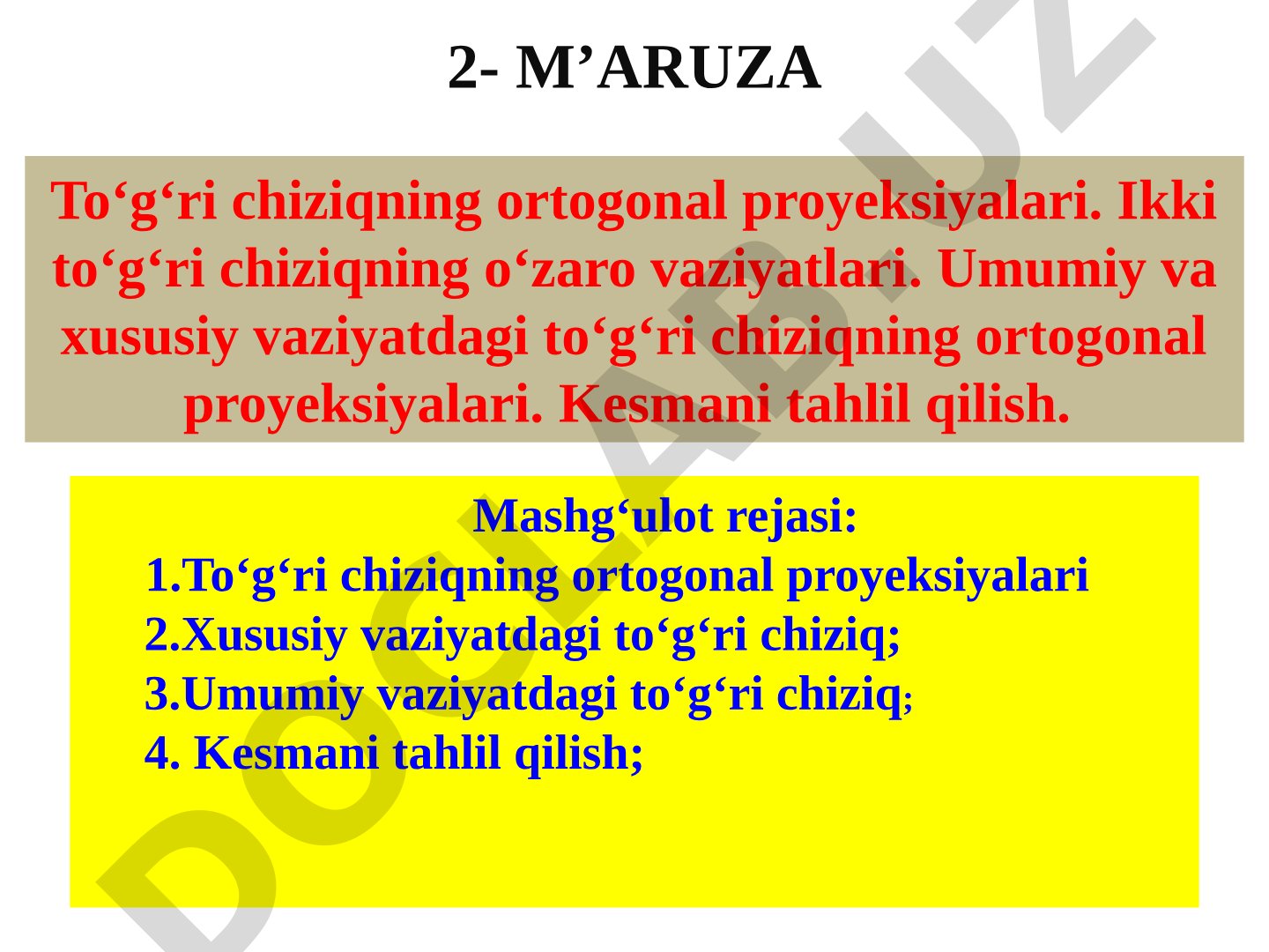 To‘g‘ri chiziqning ortogonal proyeksiyalari