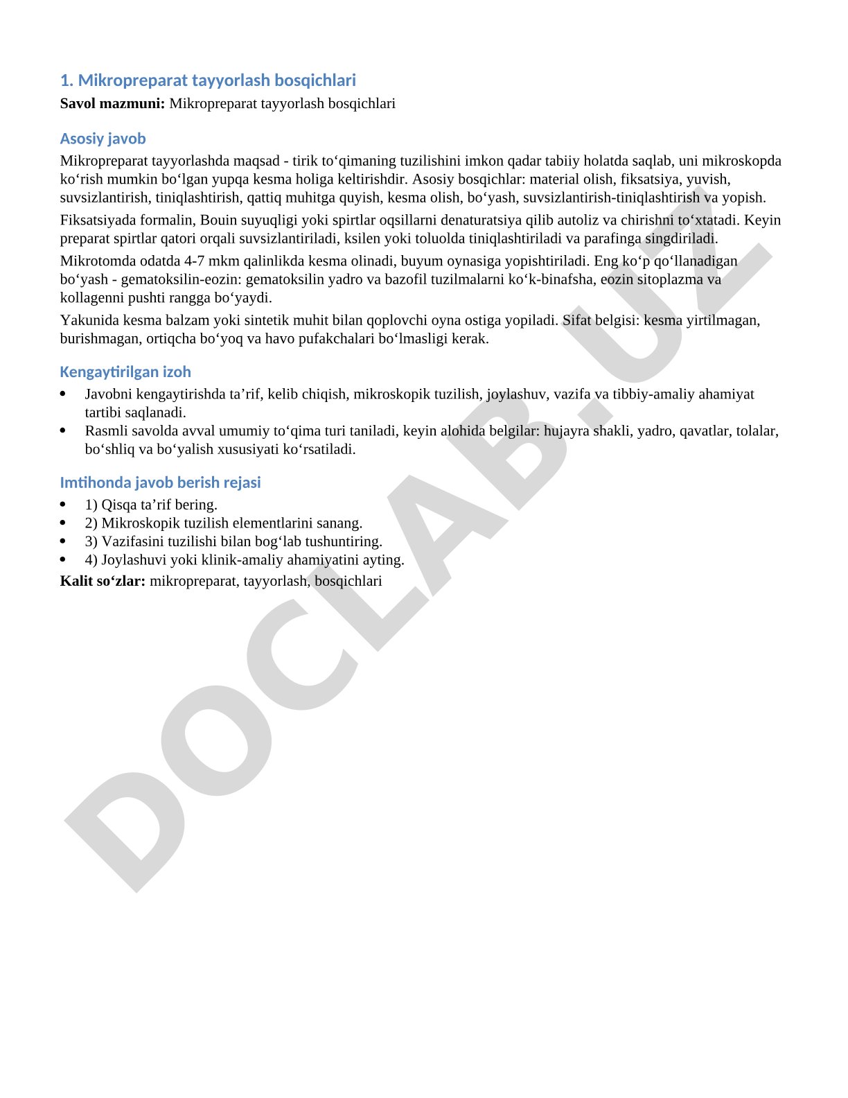 Mikropreparat tayyorlash bosqichlari