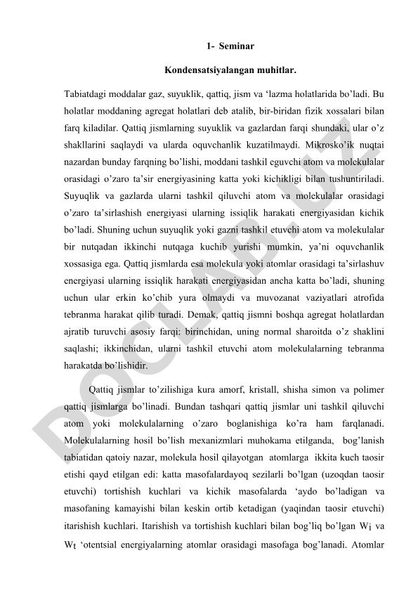 Kondensatsiyalangan muhitlar va agregat holatlar