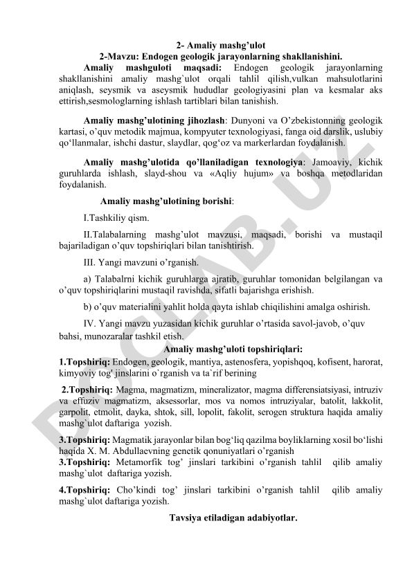 Endogen geologik jarayonlarning shakllanishini tahlil qilish