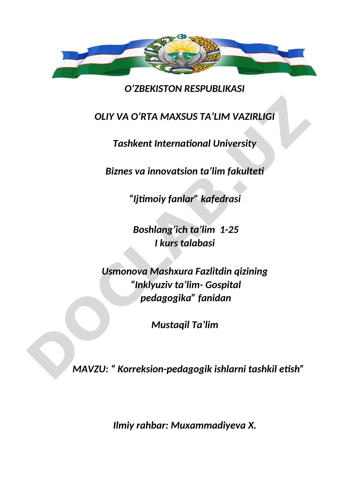 Korreksion-pedagogik ishlarni tashkil etish