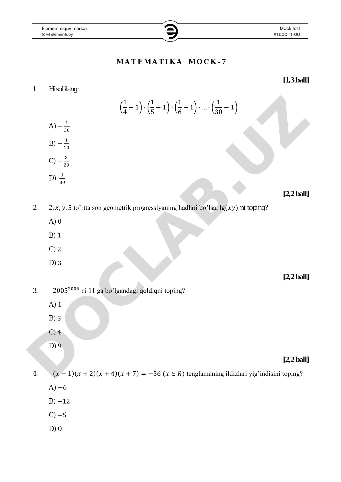 Matematika mock-7