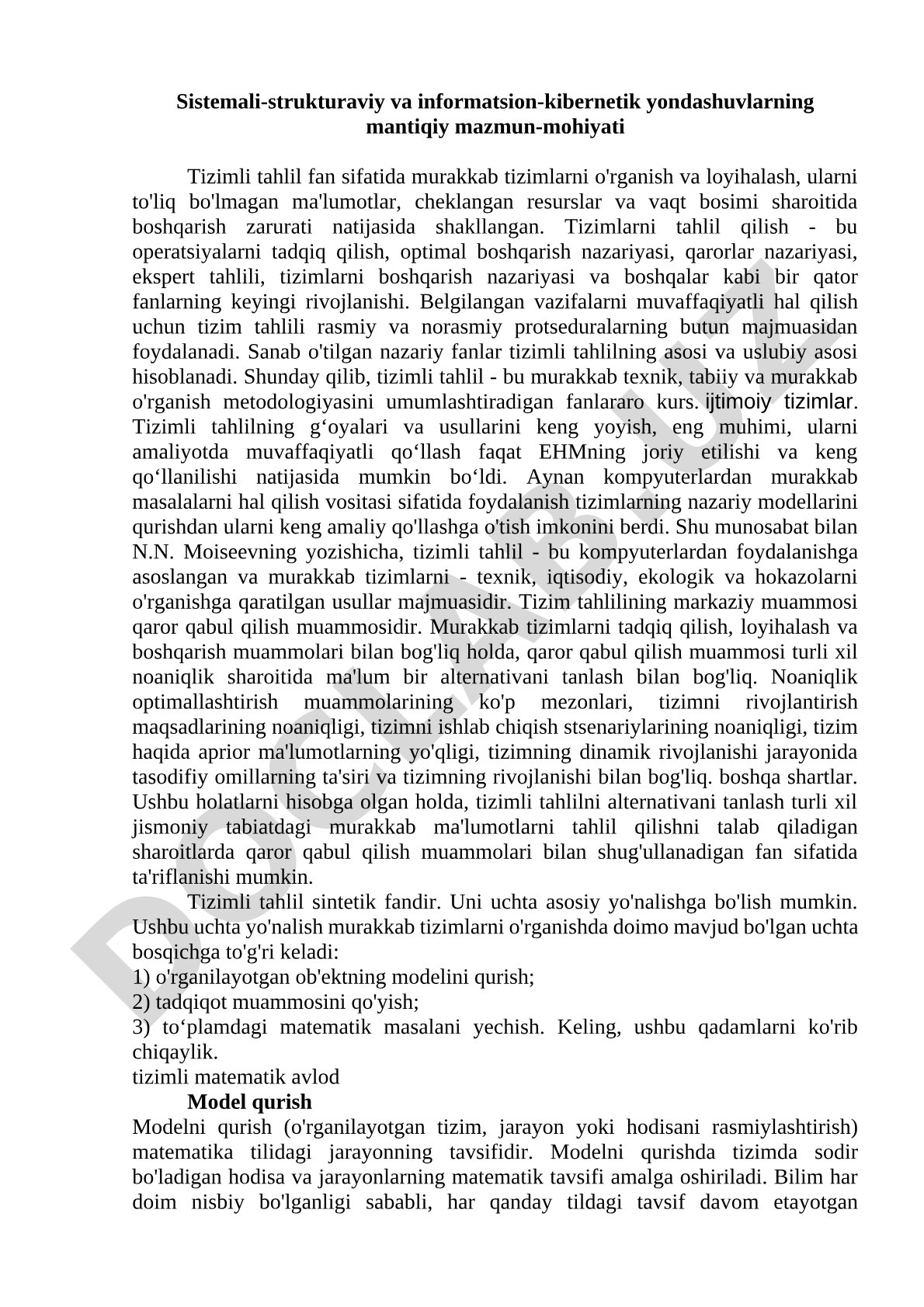 Sistemali-strukturaviy va informatsion-kibernetik yondashuvlarning mantiqiy mazmun-mohiyati