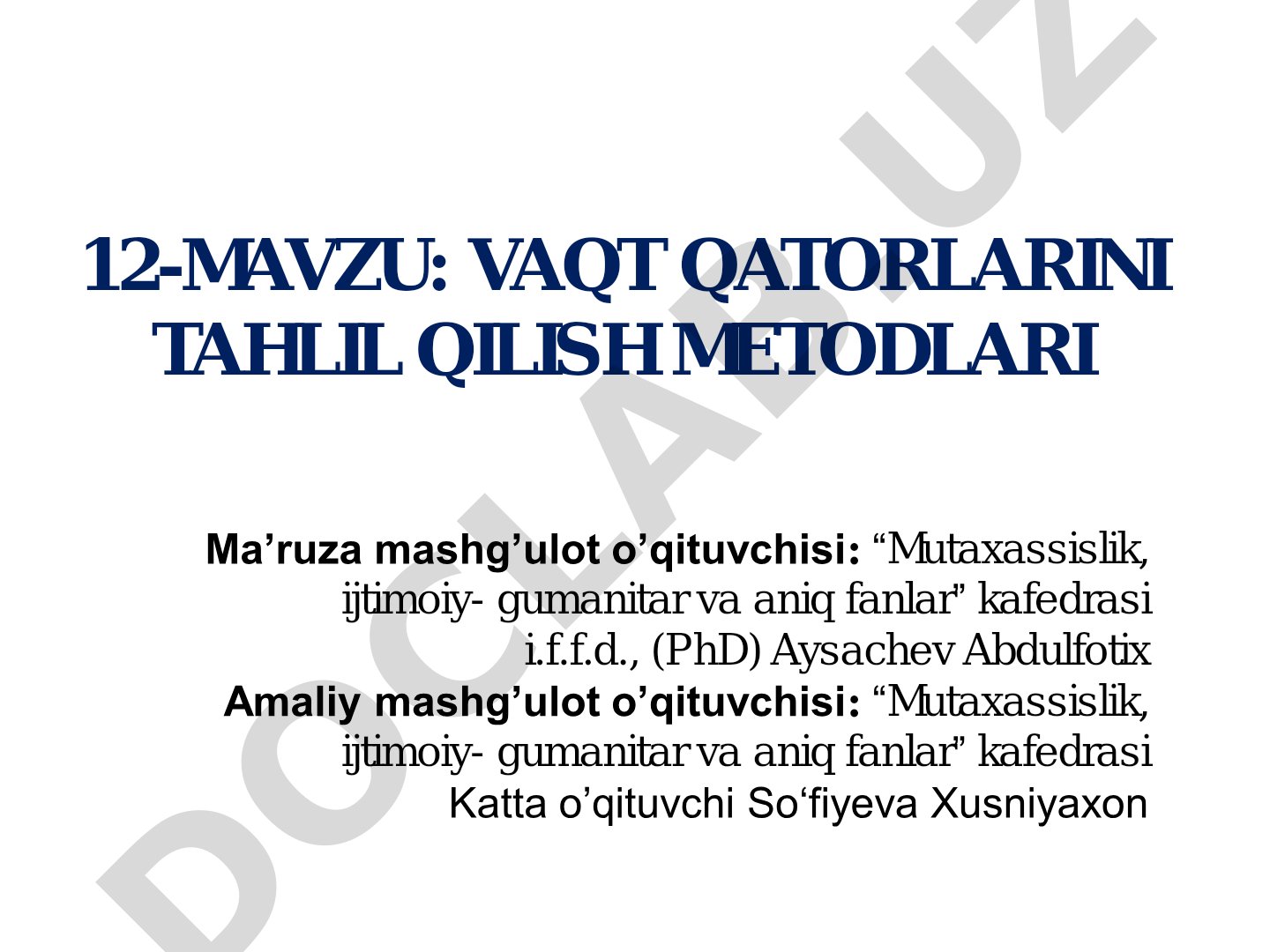 Vaqt qatorlarini tahlil qilish metodlari