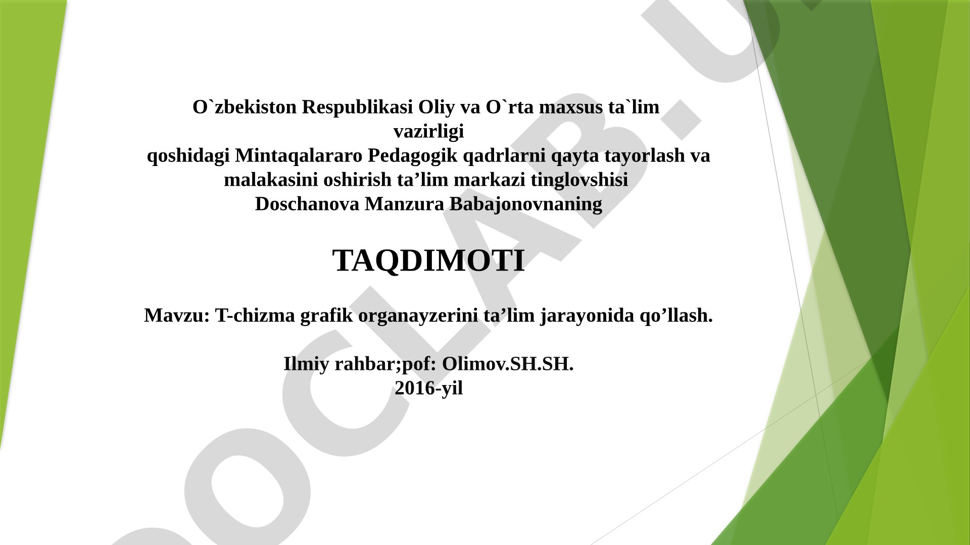 T-chizma grafik organayzerini ta’lim jarayonida qo’llash