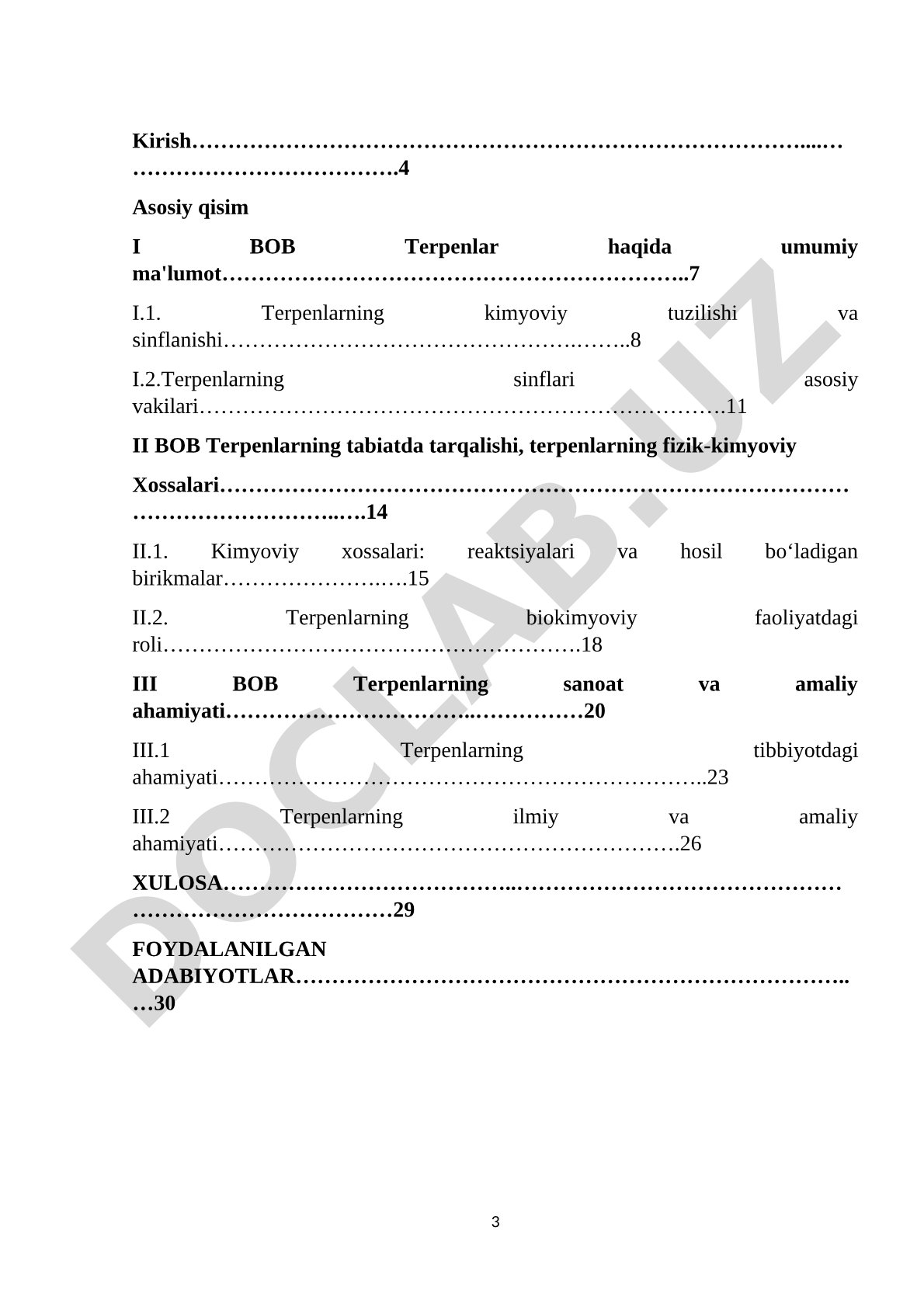 Terpenlar, siniflanishi tabiatda tarqalishi. Ularning tuzilishi xossalari va ahamiyati.