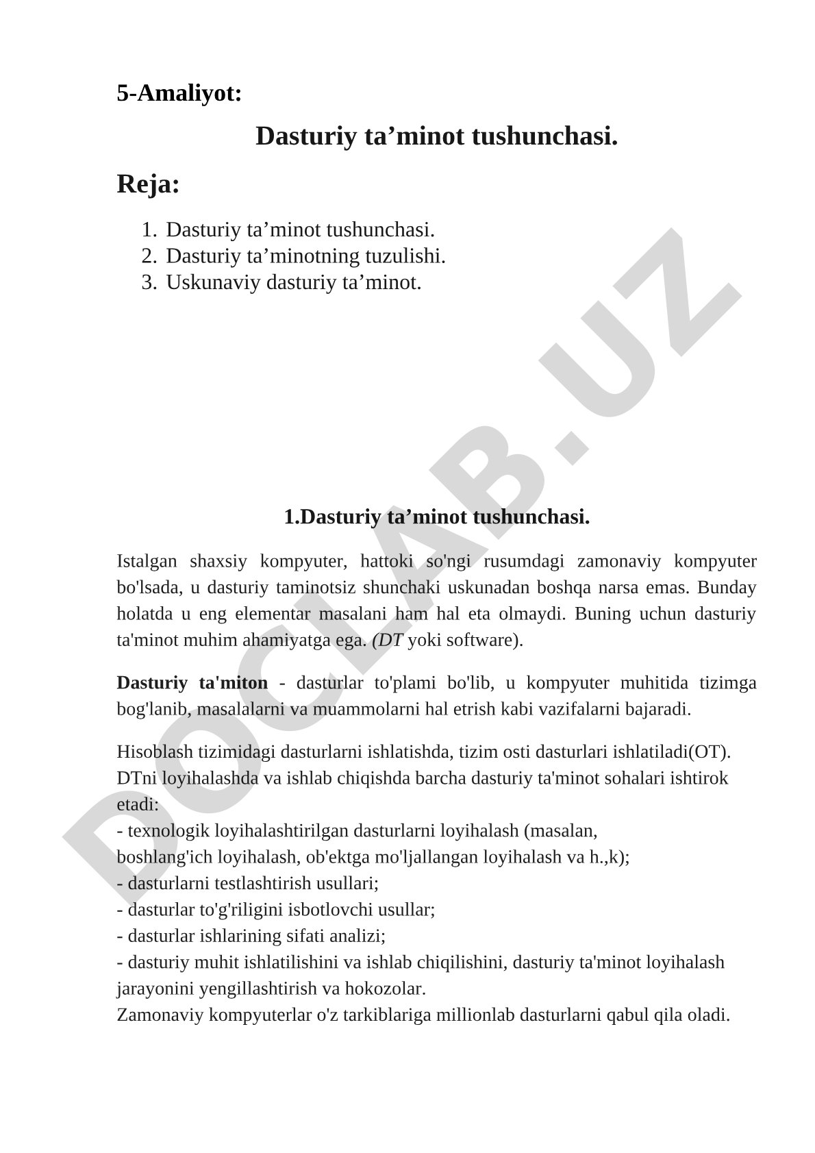 Dasturiy ta’minot tushunchasi