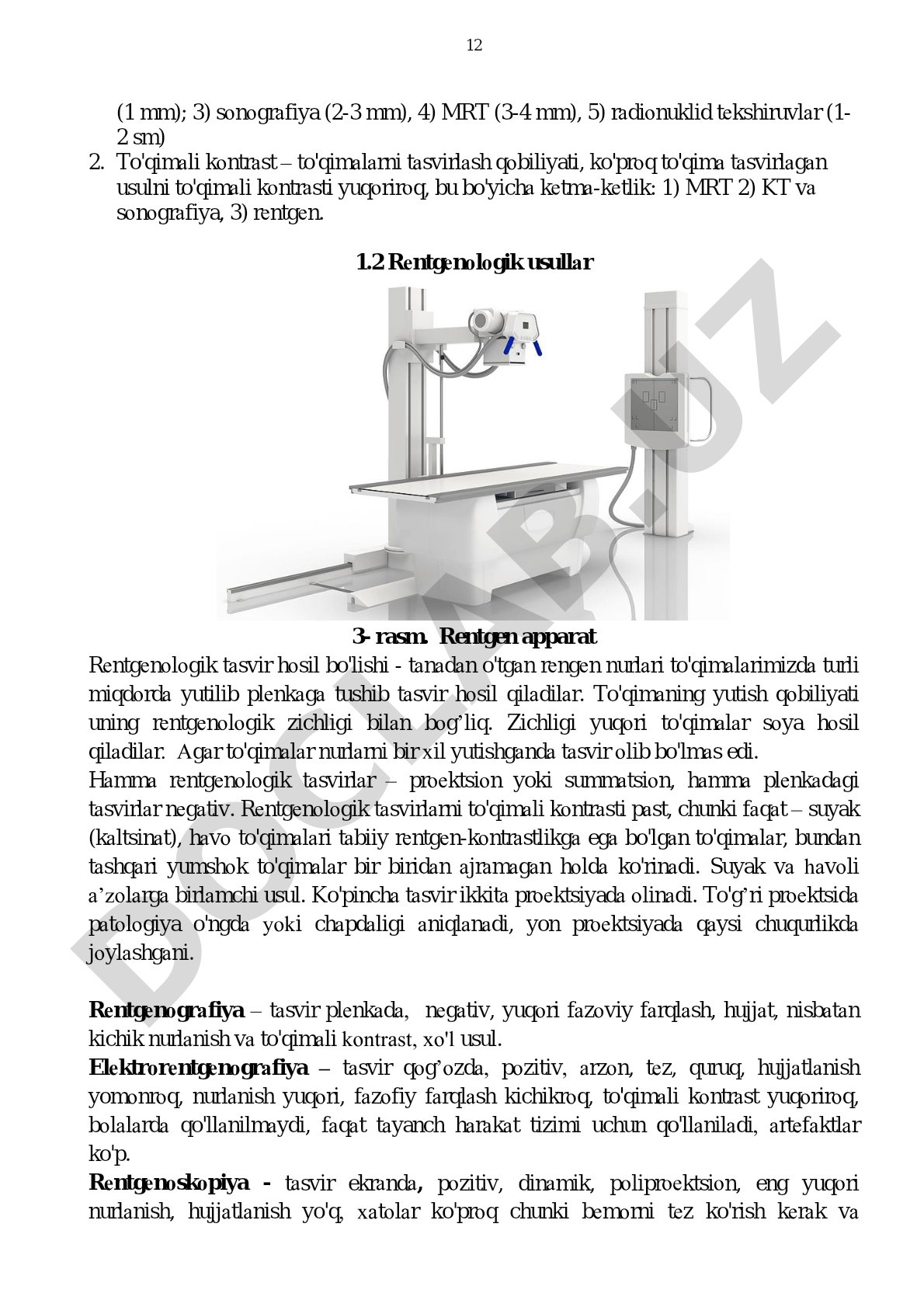 Rentgen nurlari bilan tekshirish usullari va tasvir xususiyatlari