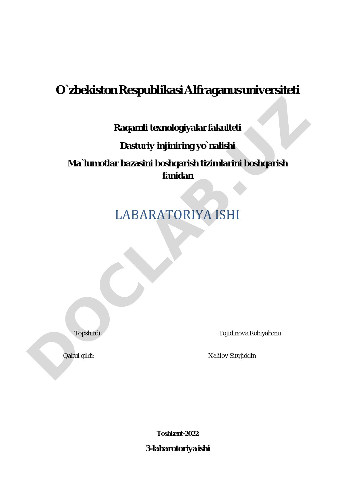 SQL tilida jadvallar yaratish, o'zgartirish va o'chirish