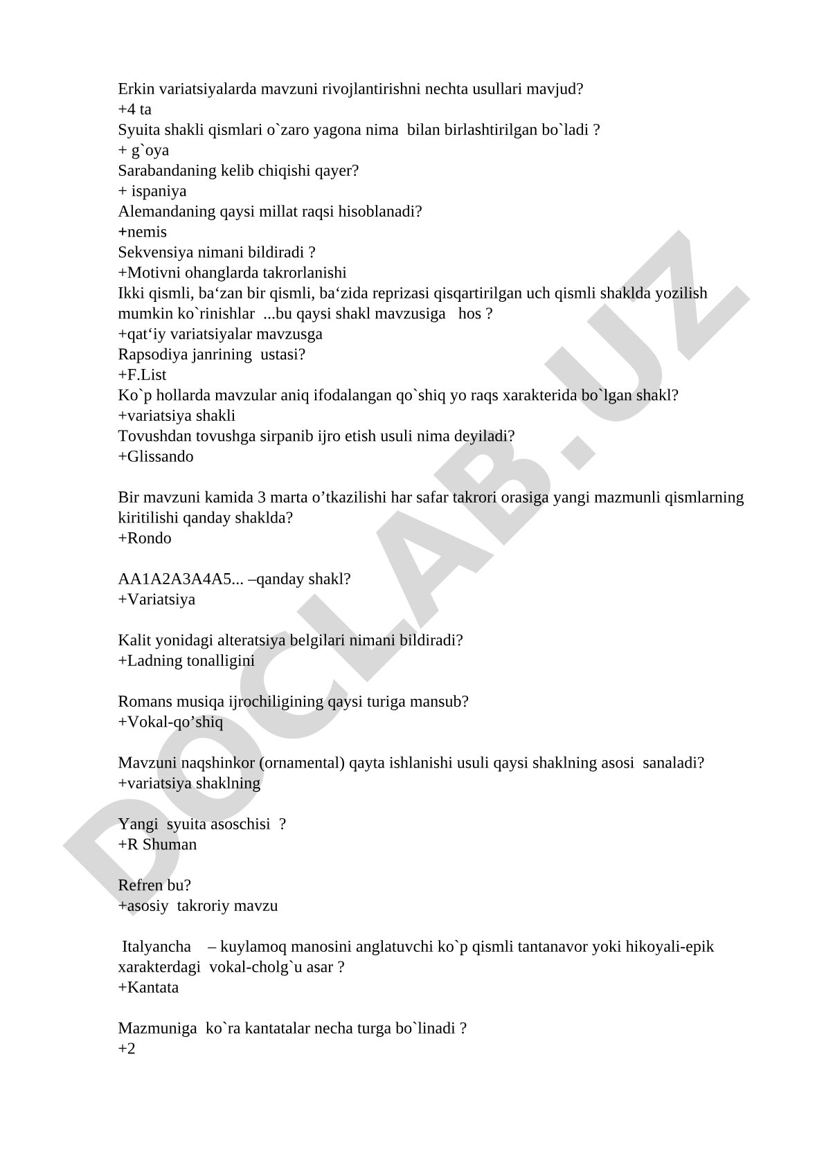 Musiqa shakllari va variatsiyalar bo'yicha savol-javoblar